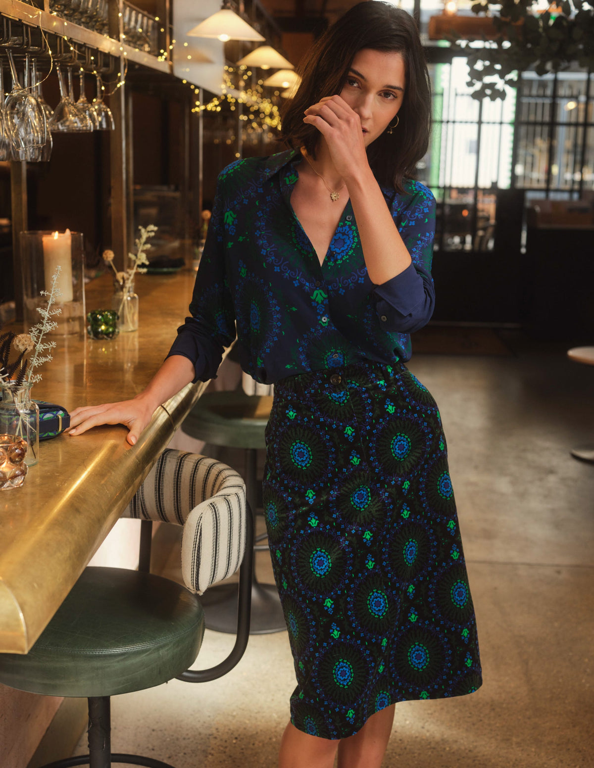 Sienna Shirt-French Navy, Artizian Geo - Image 5