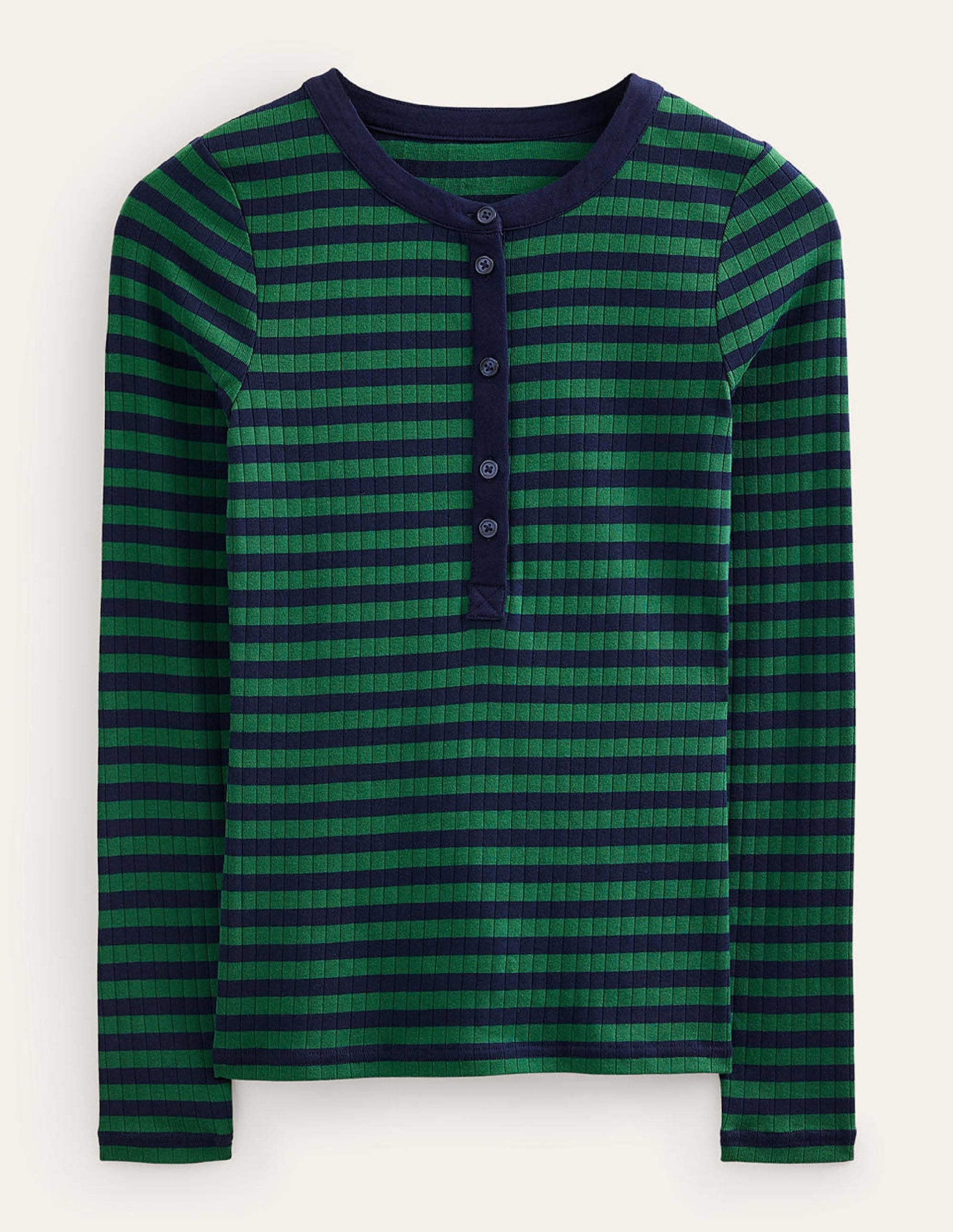 Anna Rib Henley T-Shirt-Green, Navy - Image 5