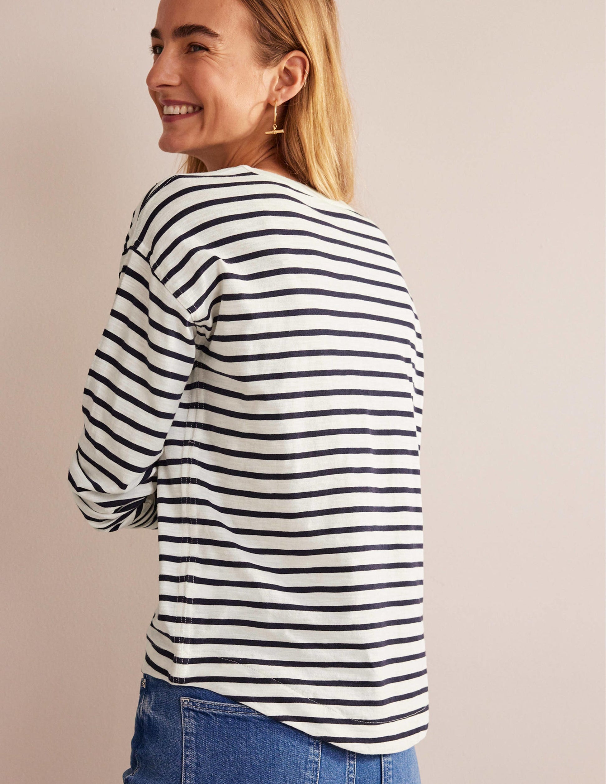 Rosie Stripe T-Shirt-Ivory, Navy-3