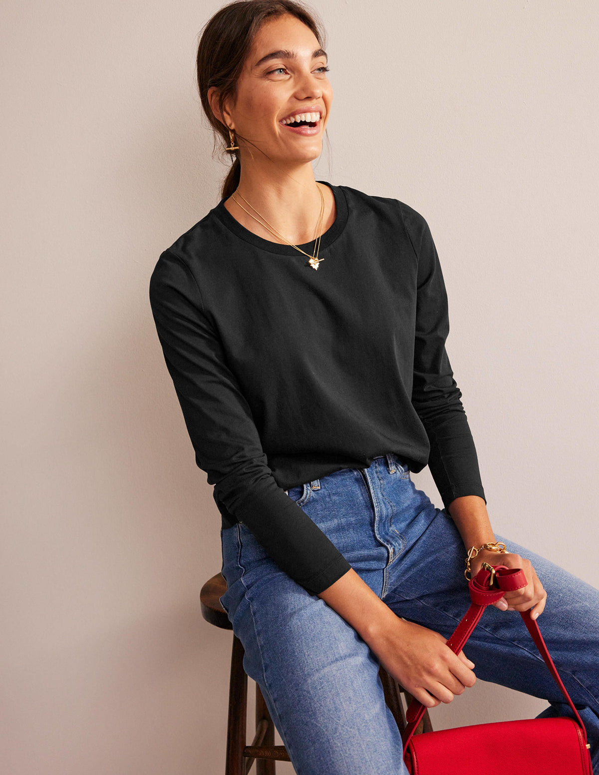 Pure Cotton Long Sleeve Top-Black-1