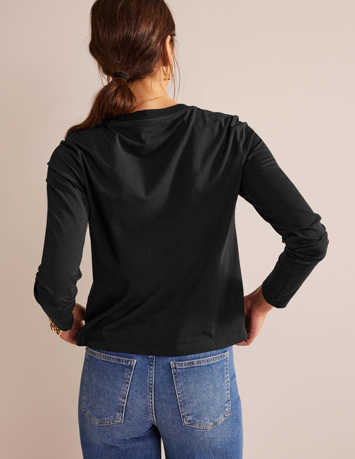 Pure Cotton Long Sleeve Top-Black - Image 3