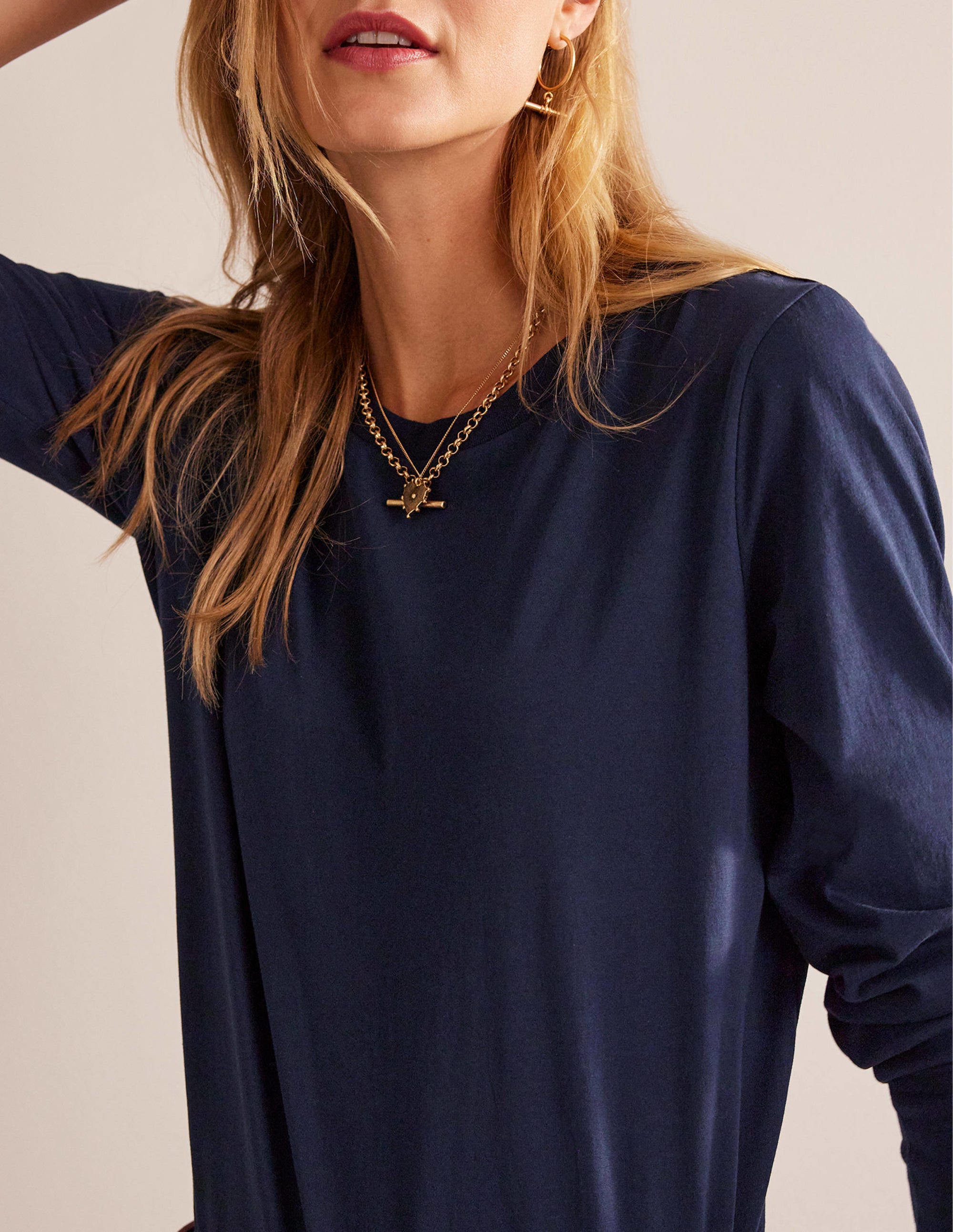 Pure Cotton Long Sleeve Top-Navy - Image 2