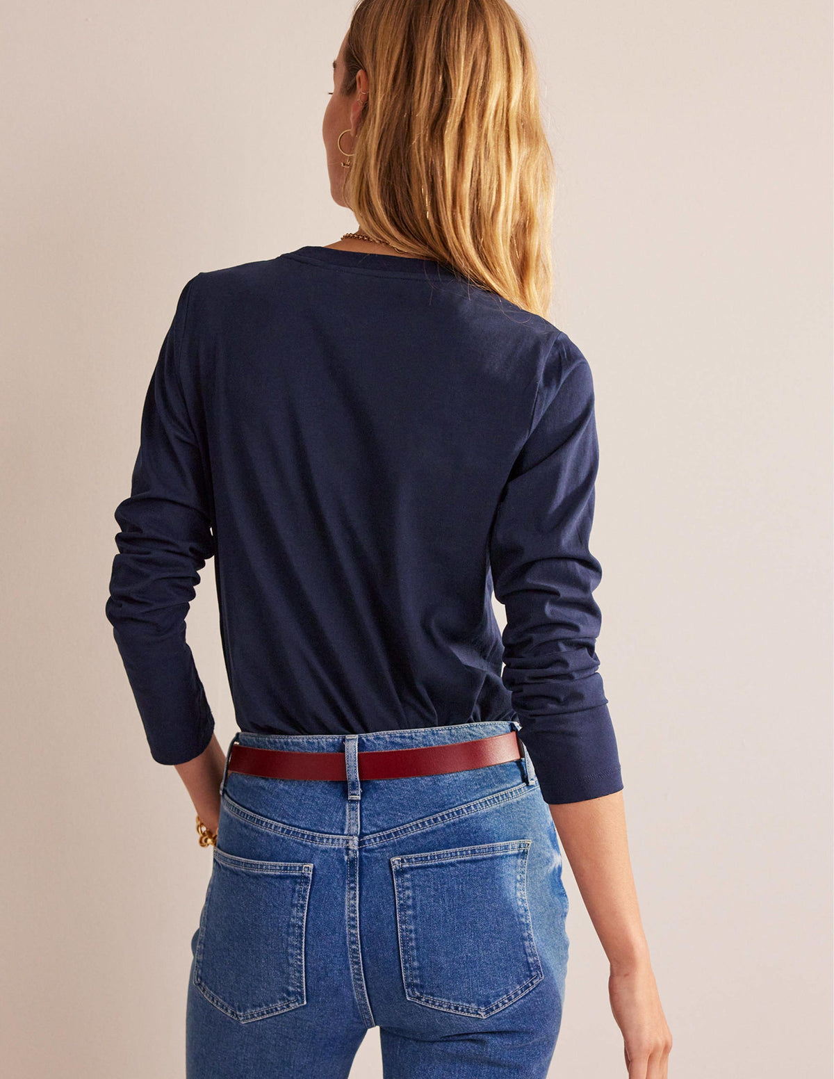 Pure Cotton Long Sleeve Top-Navy-3