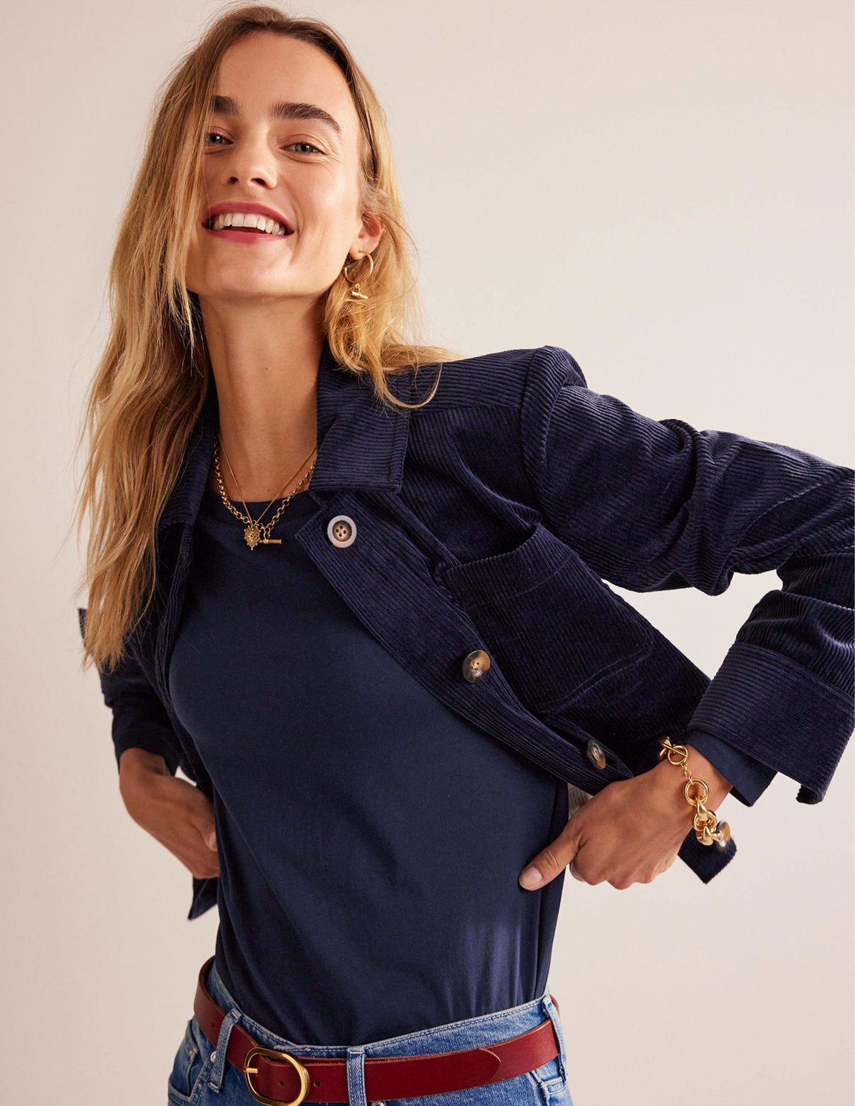 Pure Cotton Long Sleeve Top-Navy-4