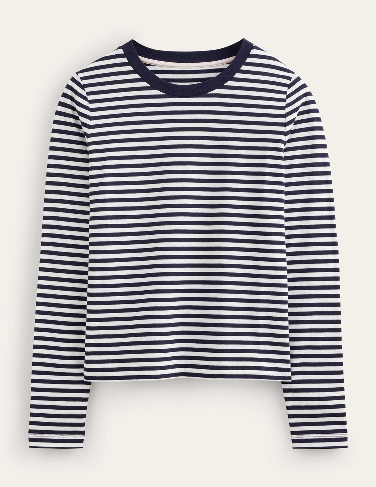 Pure Cotton Long Sleeve Top-Ivory, Navy - Image 5