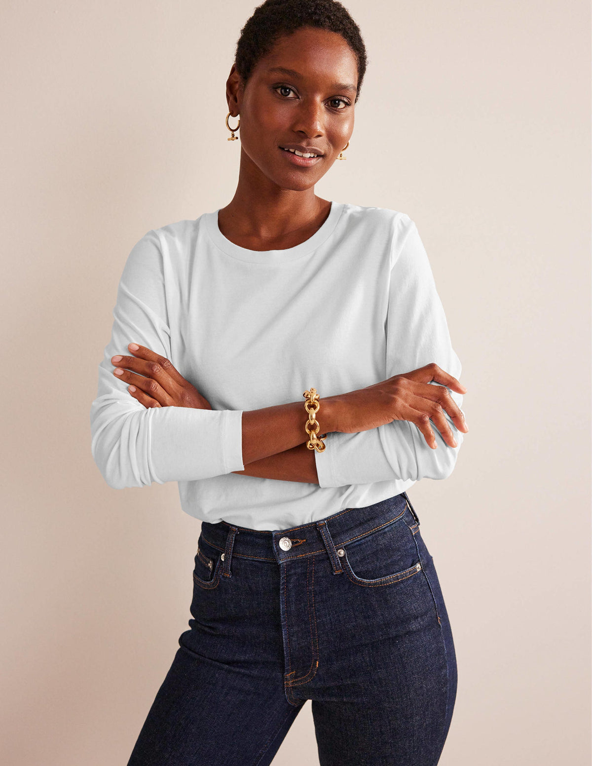 Pure Cotton Long Sleeve Top-White-1