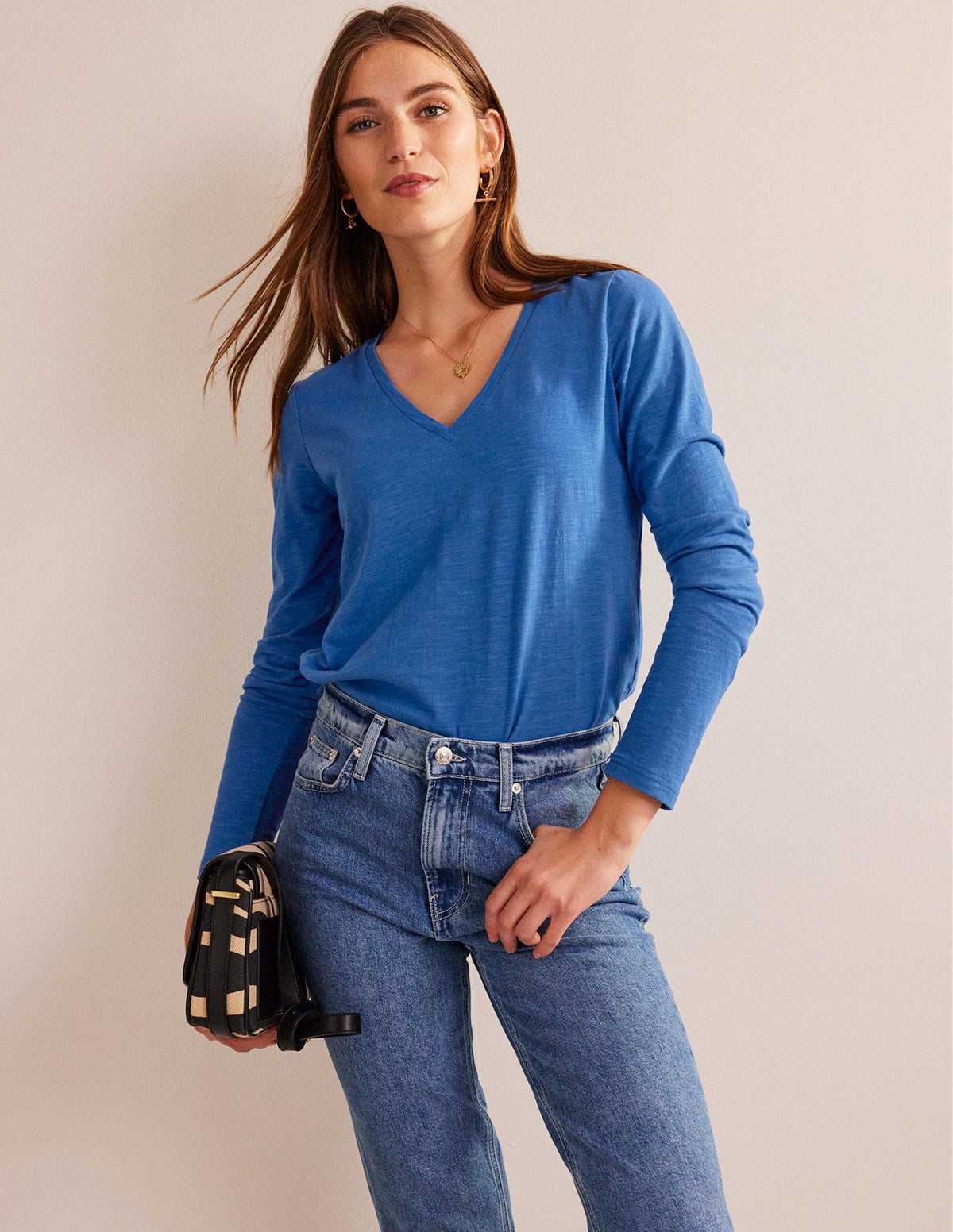 Cotton V-Neck Long Sleeve Top-Meadow Spring - Image 4