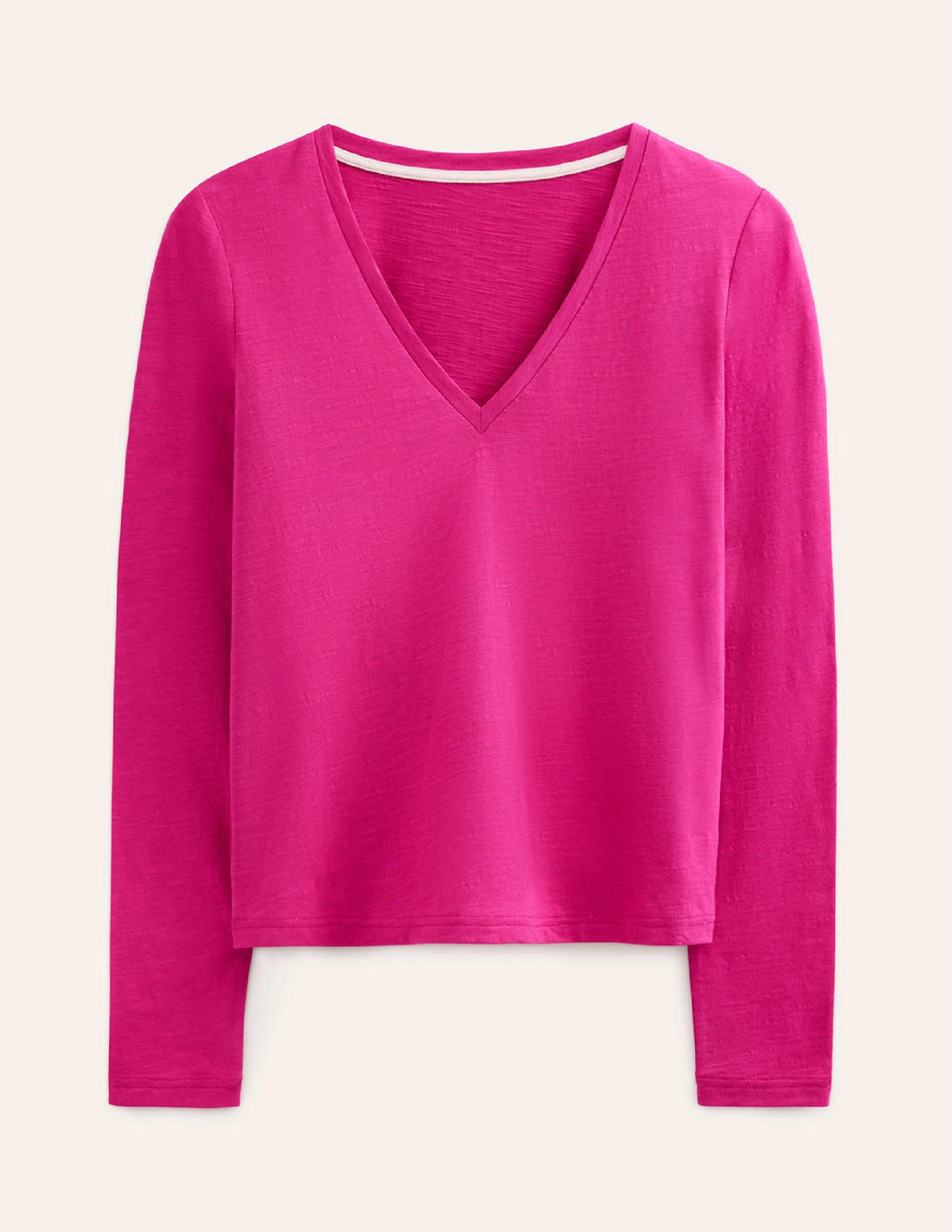 Cotton V-Neck Long Sleeve Top-Festival Fushsia - Image 5