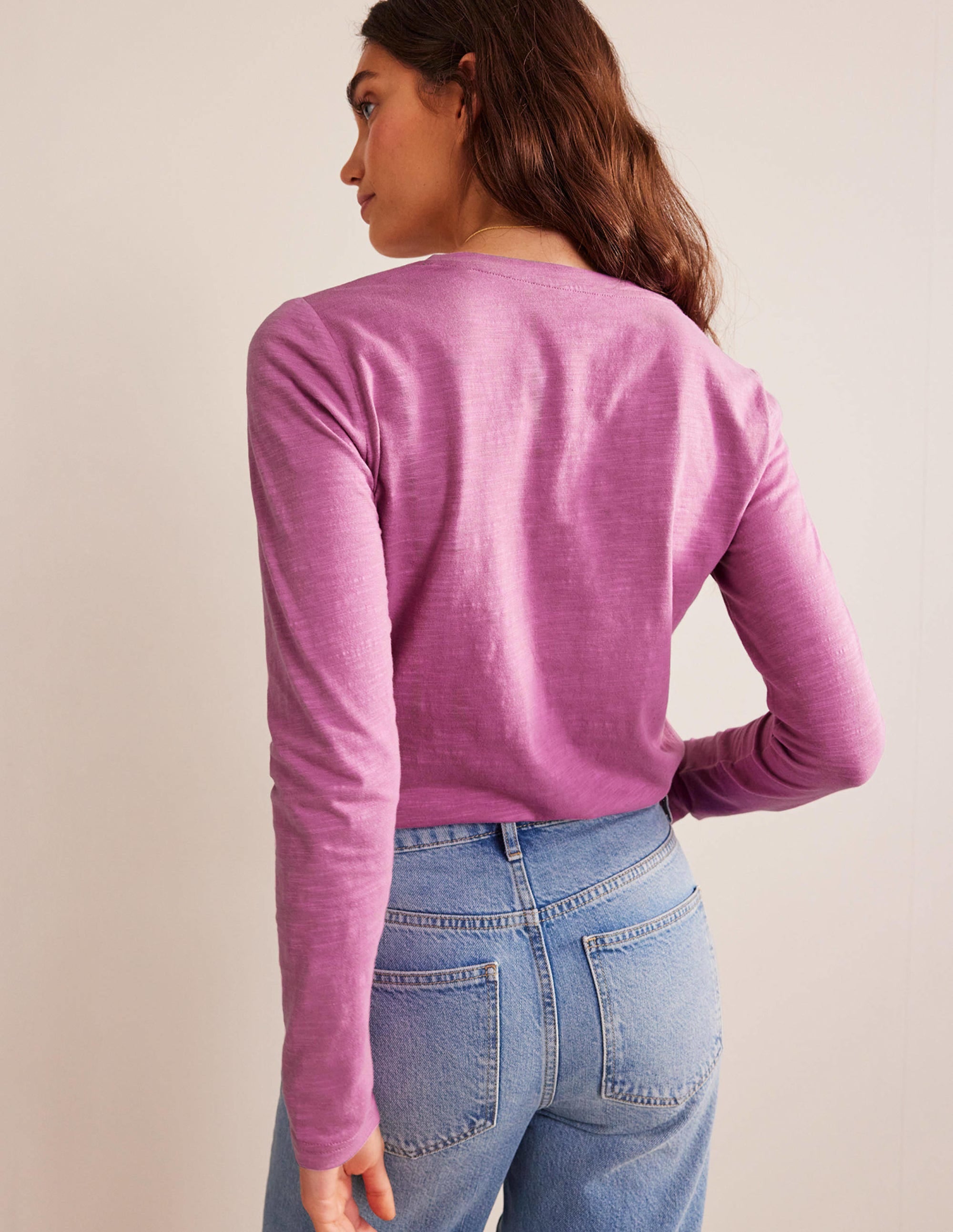 Cotton V-Neck Long Sleeve Top-Strawberry Sherbet - Image 3