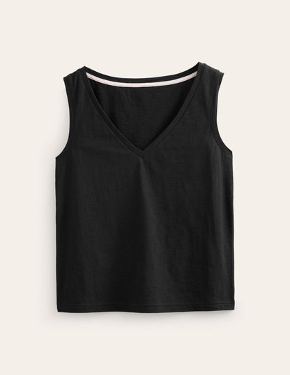 Regular V-neck Slub Vest-Black