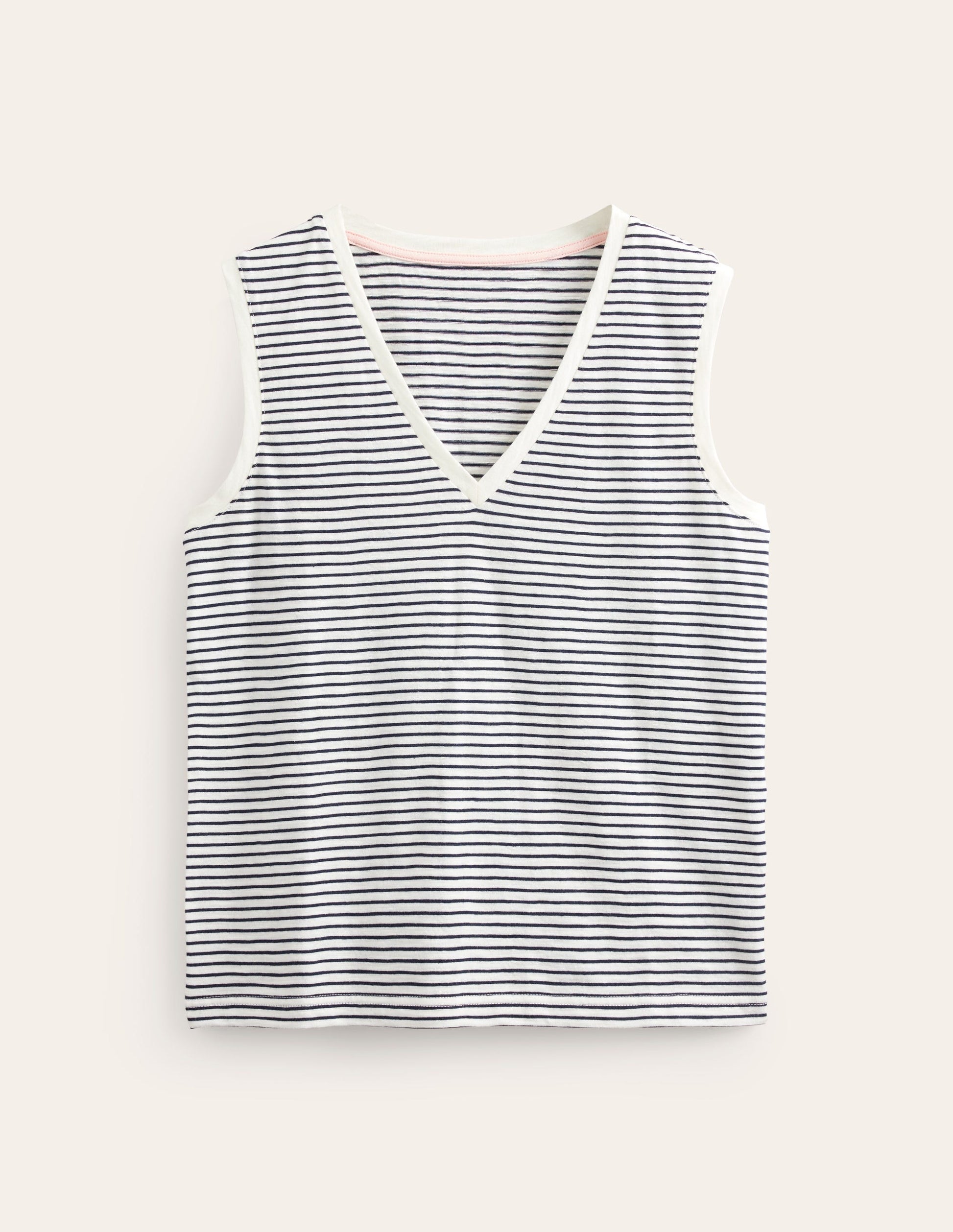 Regular V-neck Slub Vest-Navy, Ivory-6