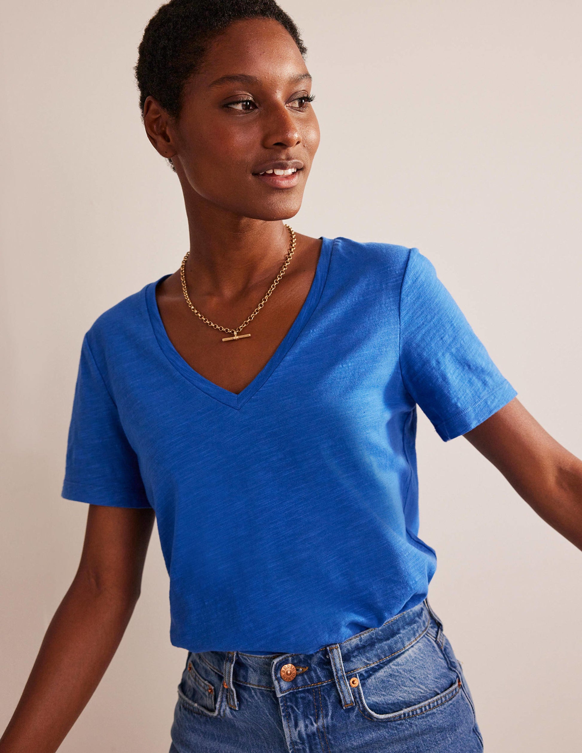 Regular V-Neck Slub T-shirt-Meadow Spring-4