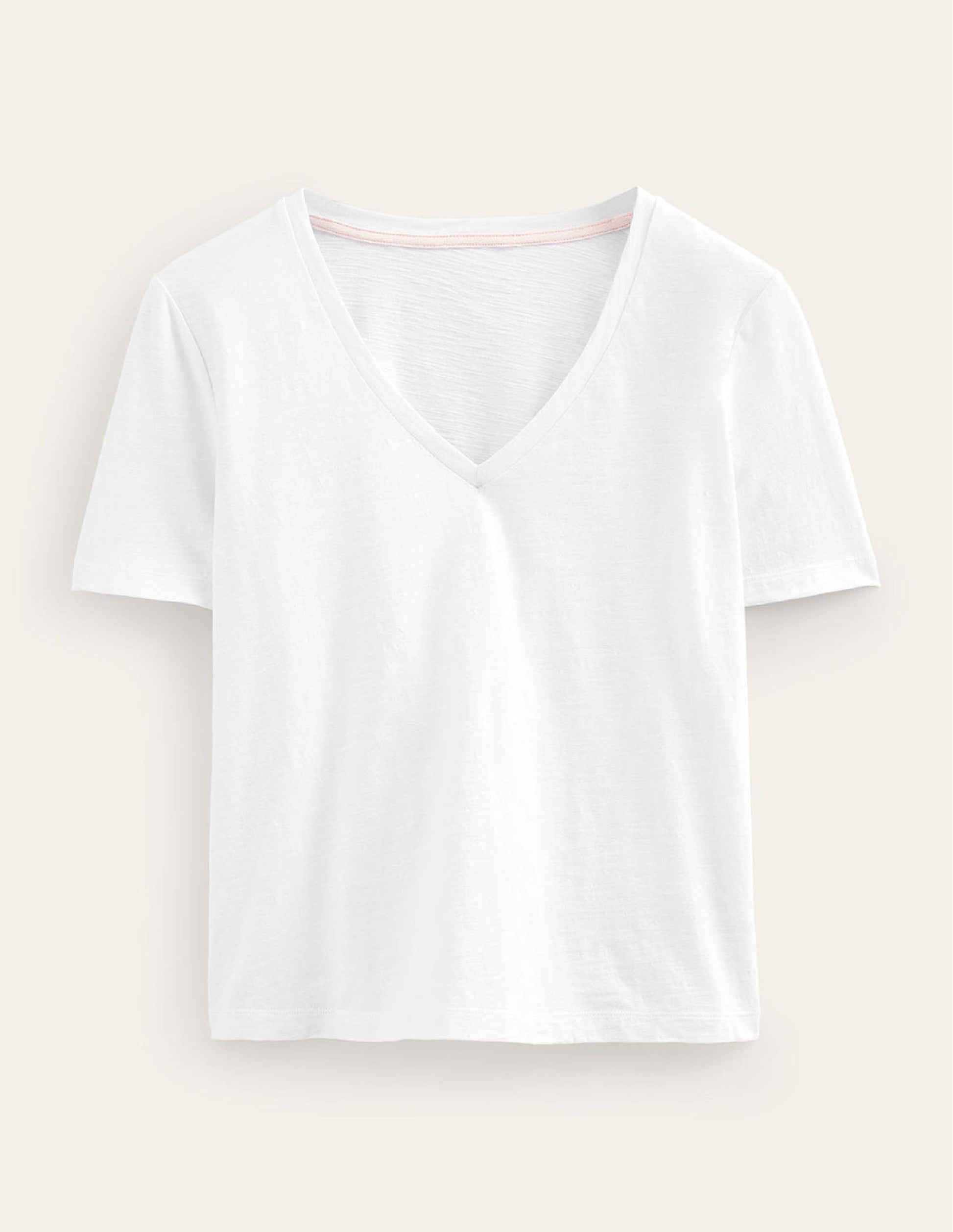 Regular V-Neck Slub T-shirt-White-5