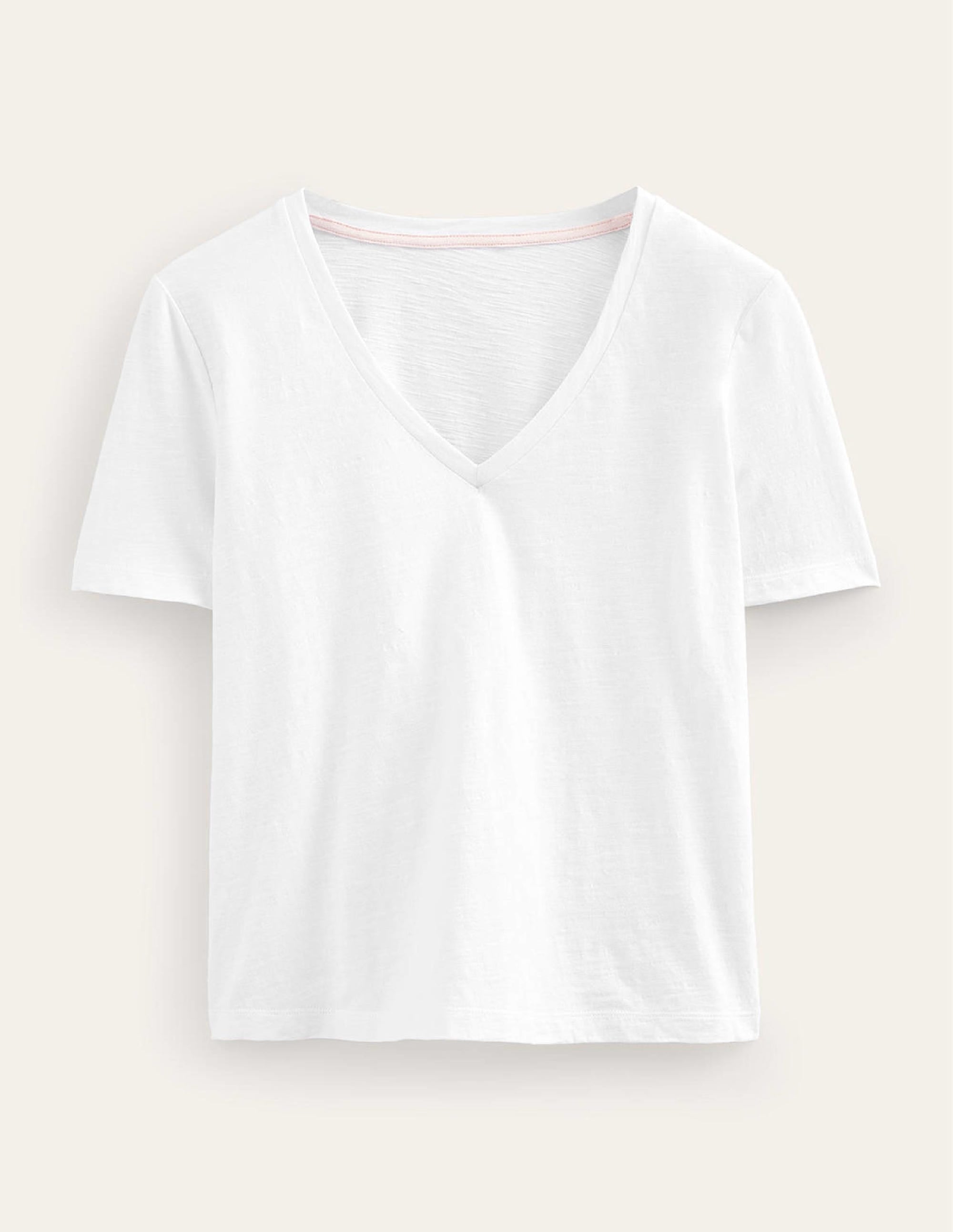 Regular V-Neck Slub T-shirt-White - Image 5