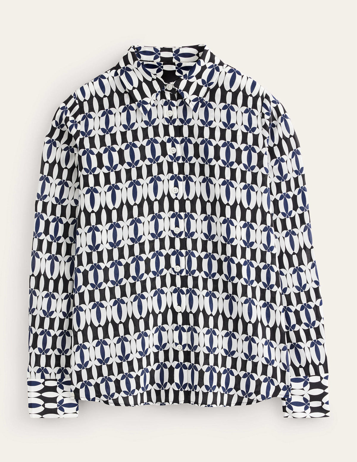 Sienna Silk Shirt-Black, Geometric - Image 7