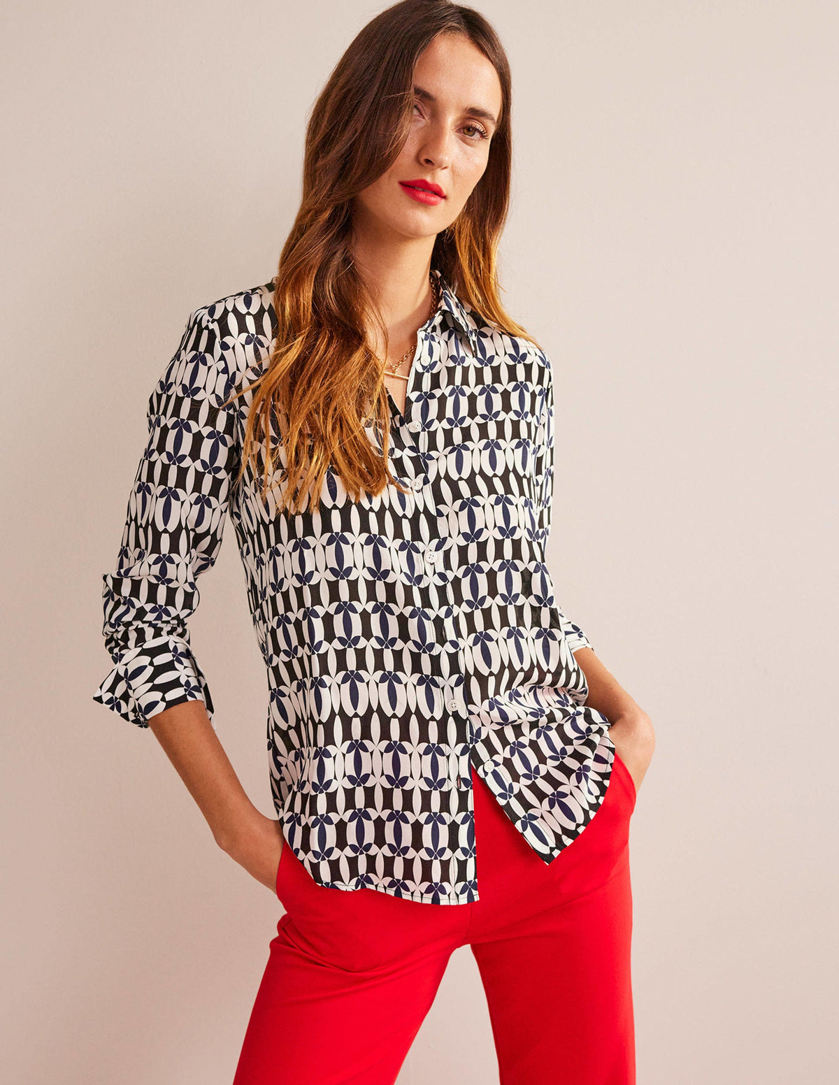 Sienna Silk Shirt-Black, Geometric-1
