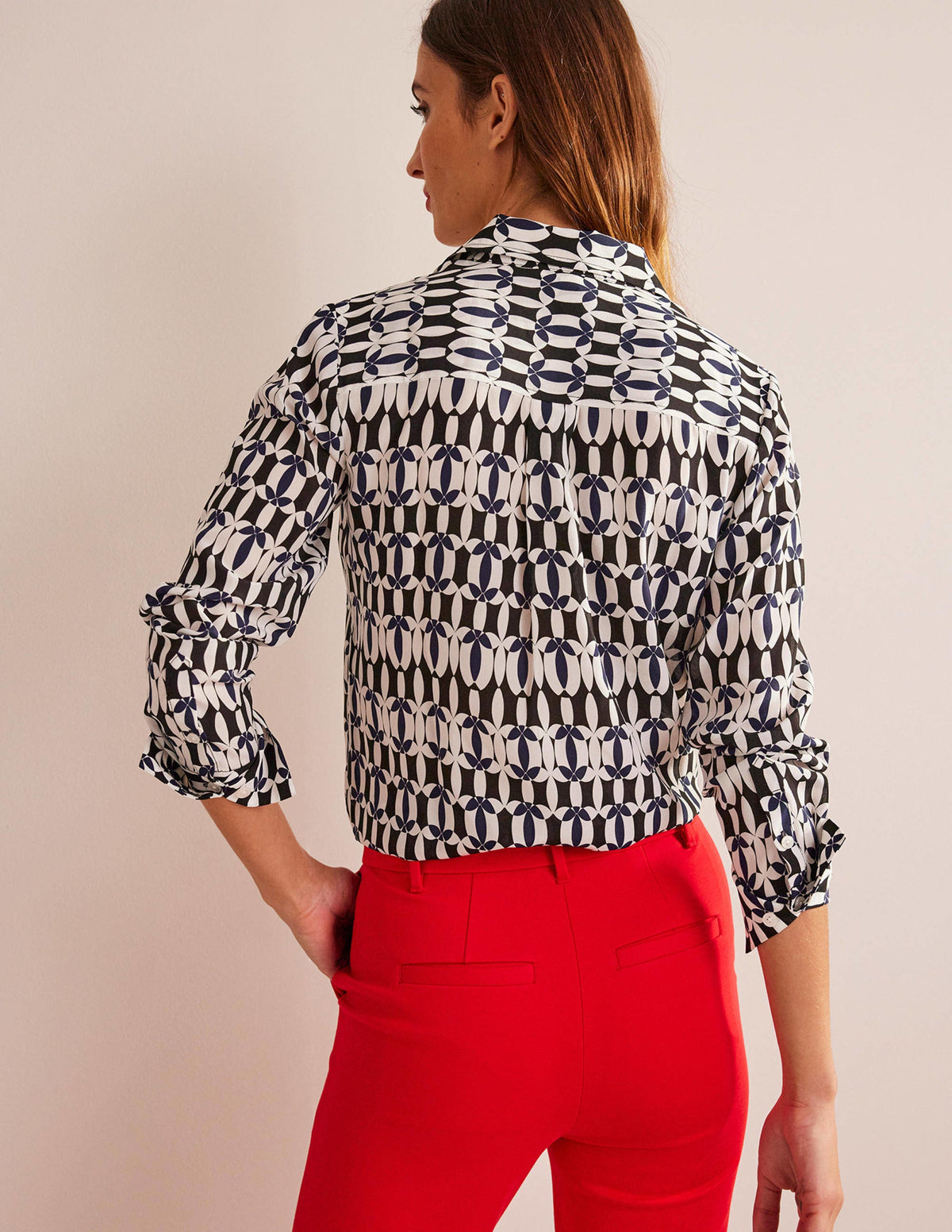 Sienna Silk Shirt-Black, Geometric-3