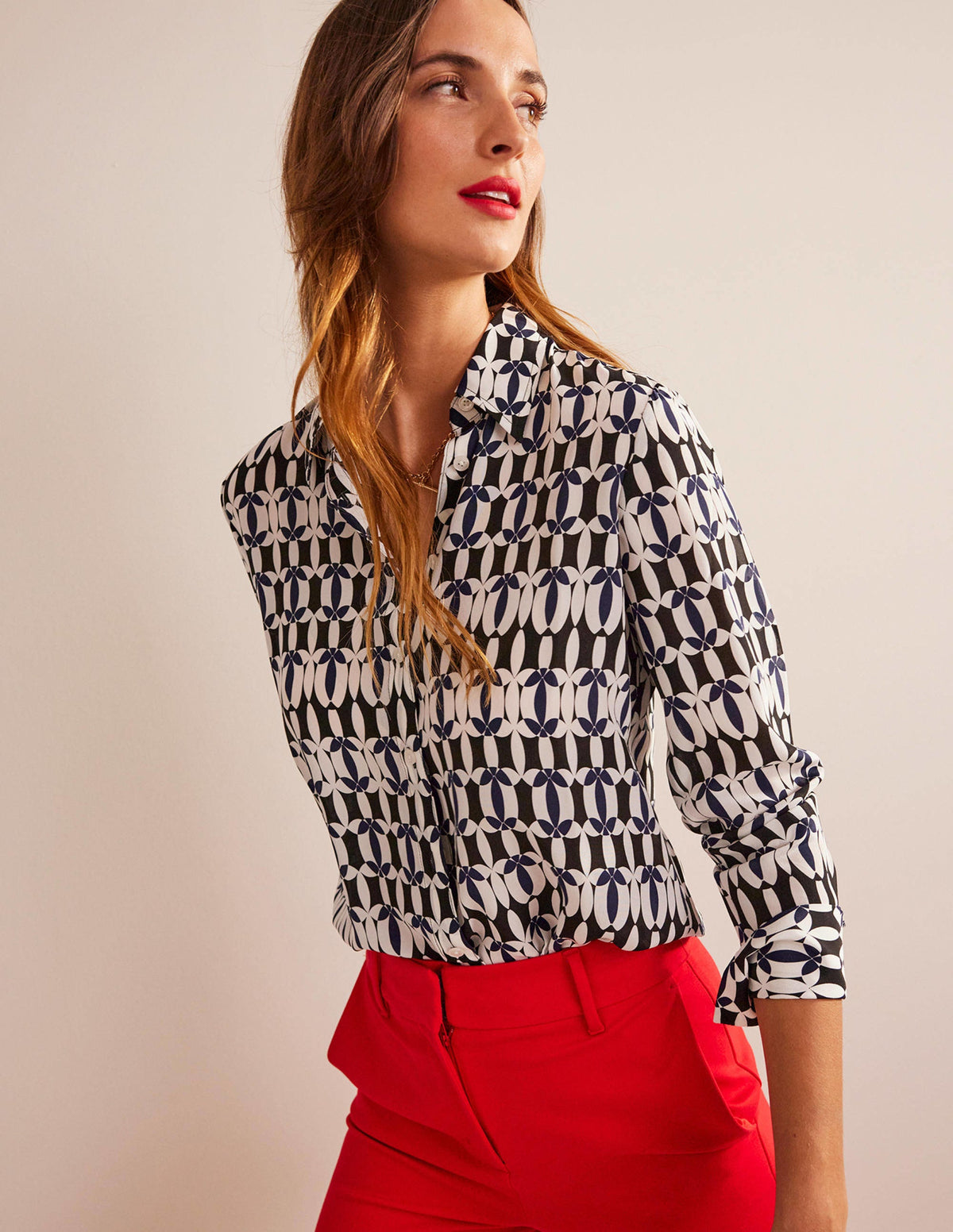 Sienna Silk Shirt-Black, Geometric-4