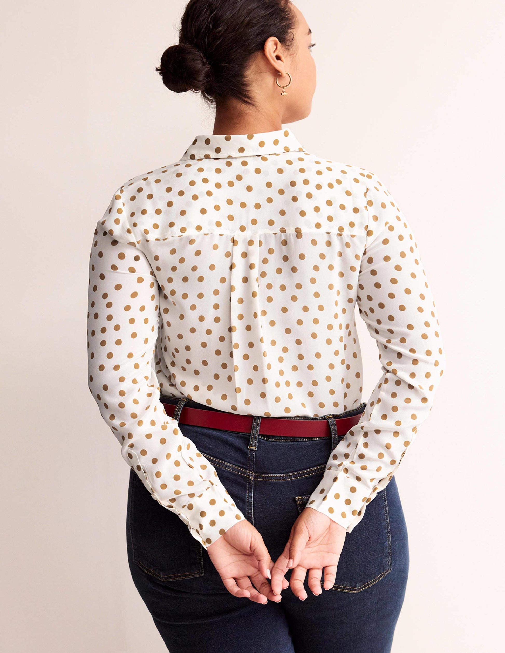 Sienna Silk Shirt-Camel, Dotty Spot-6