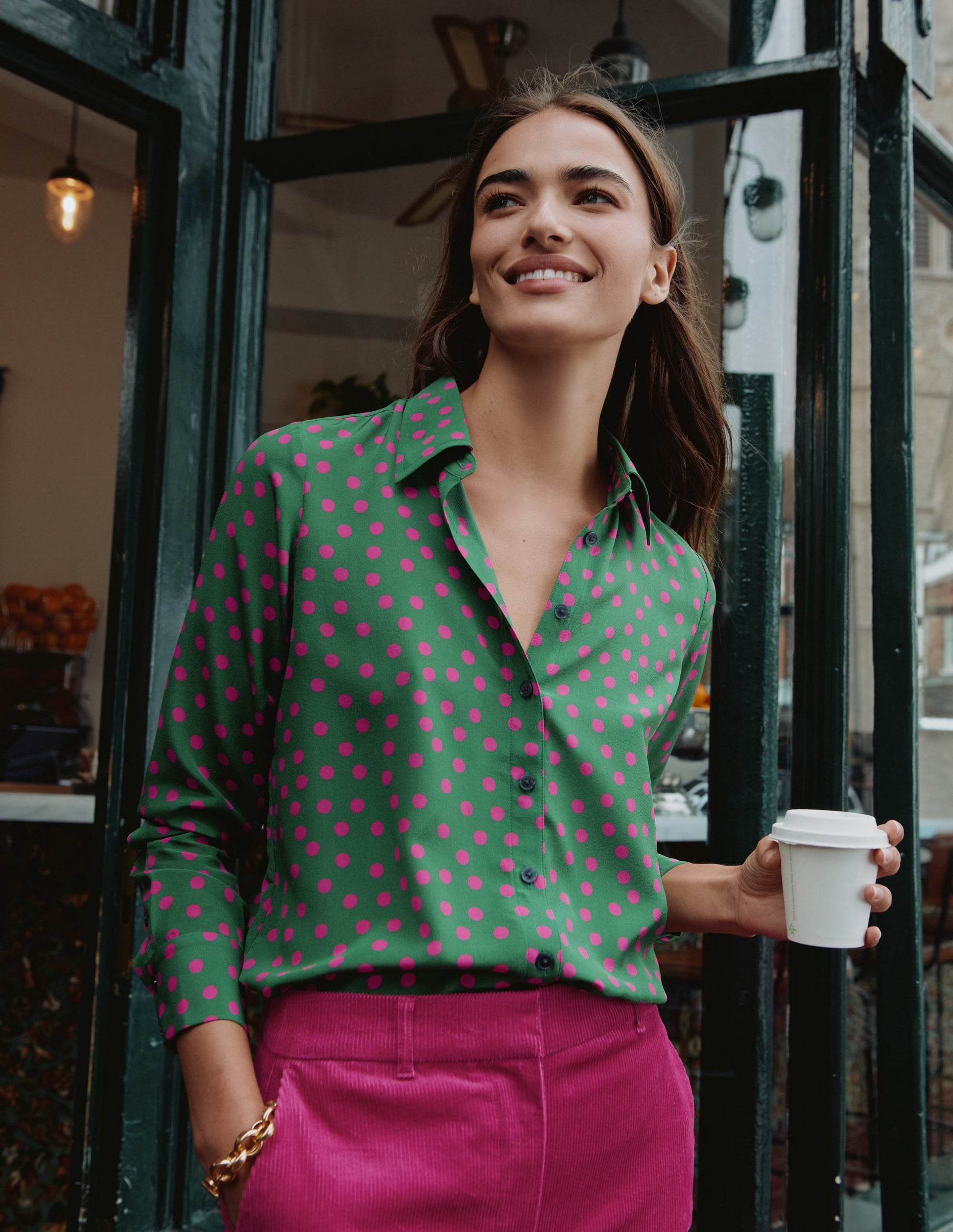 Sienna Silk Shirt-Amazon Green, Dotty Spot-5
