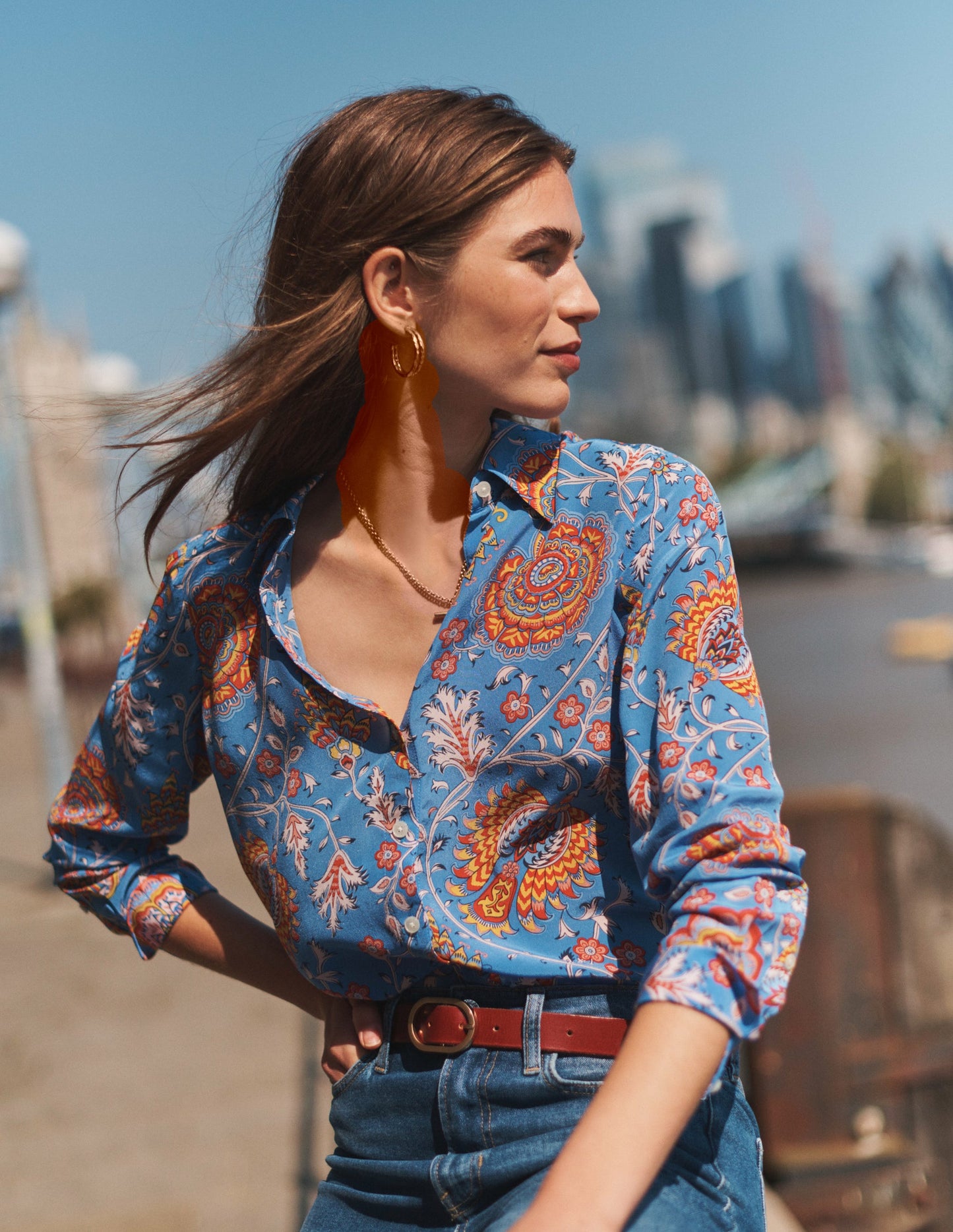 Sienna Silk Shirt-Azure, Gardenia Grove