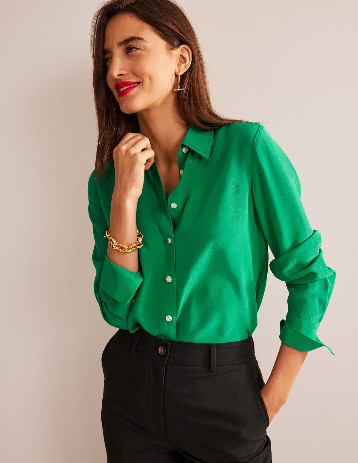 Sienna Silk Shirt-Meadow Green-1