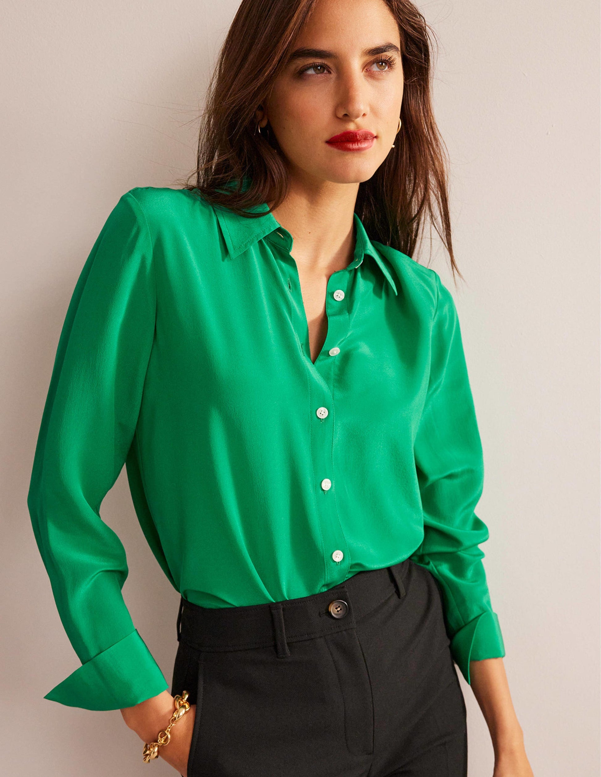 Sienna Silk Shirt-Meadow Green-4