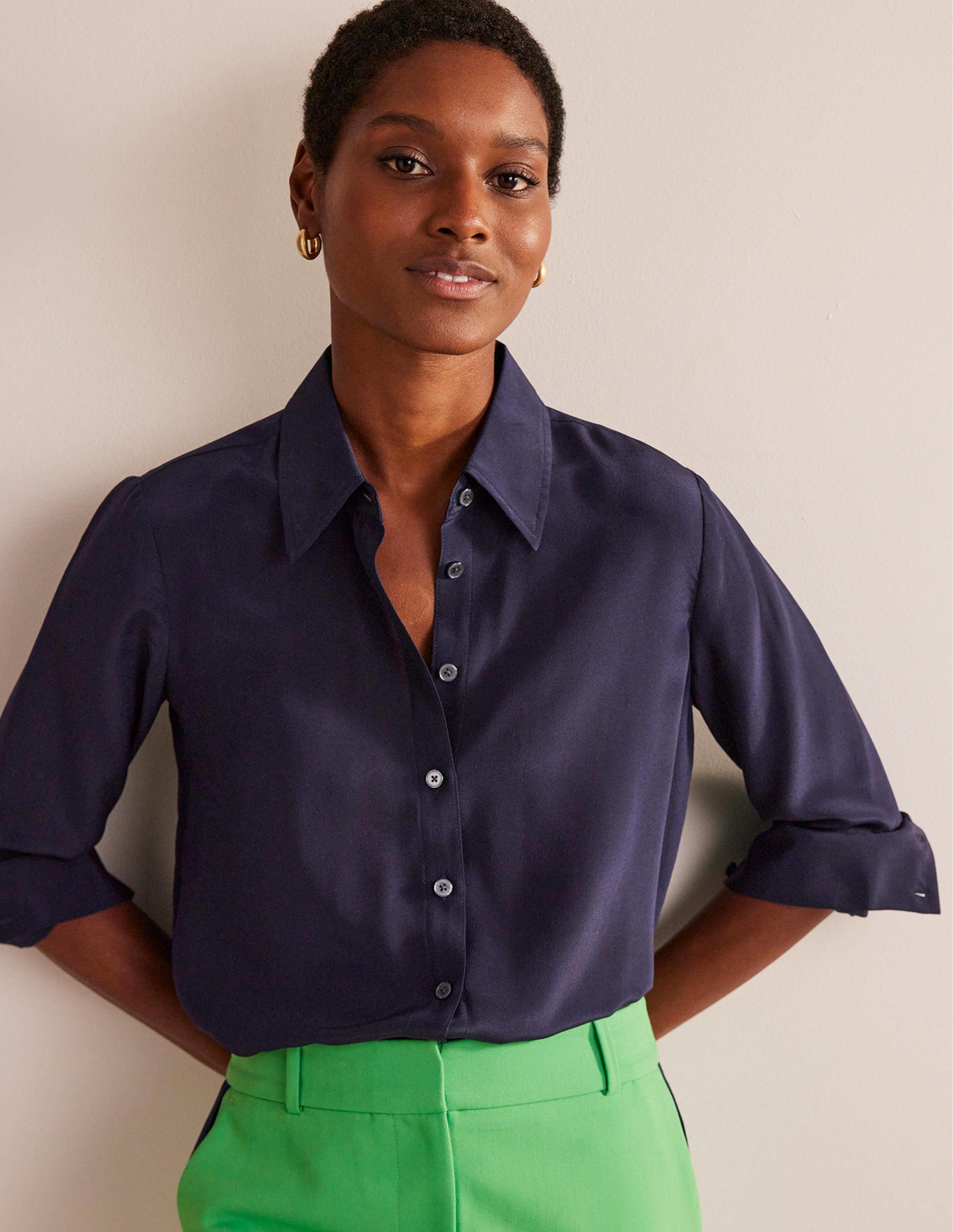 Sienna Silk Shirt-Navy - Image 1