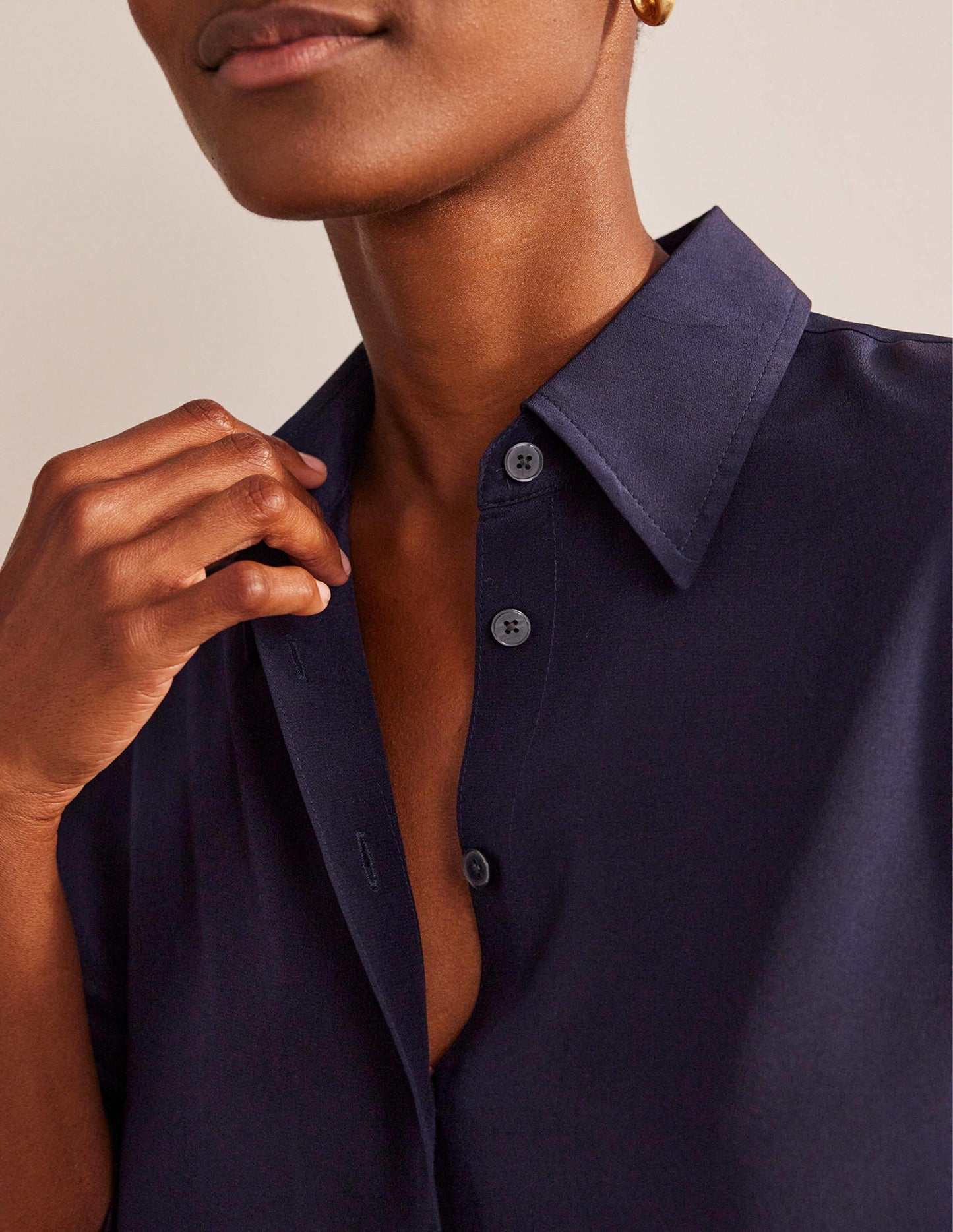 Sienna Silk Shirt-Navy