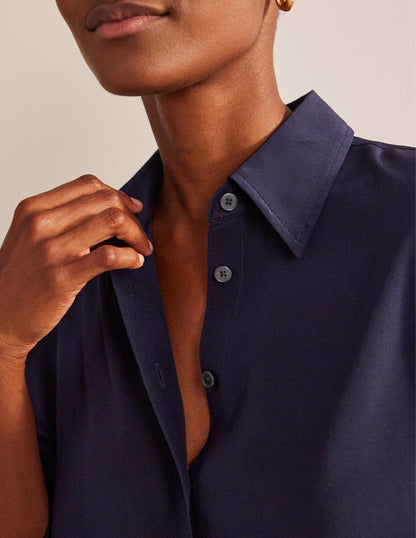 Sienna Silk Shirt-Navy