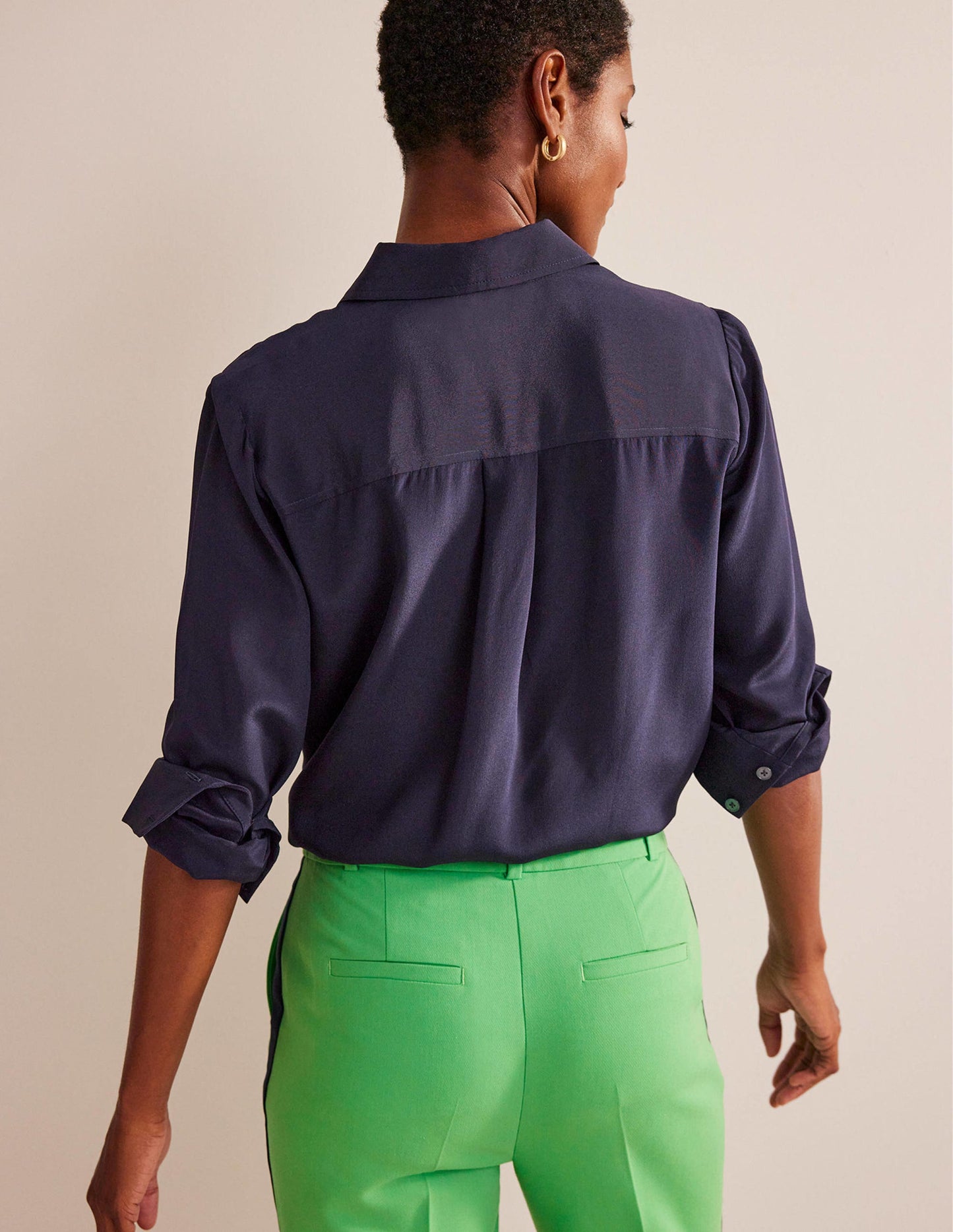 Sienna Silk Shirt-Navy