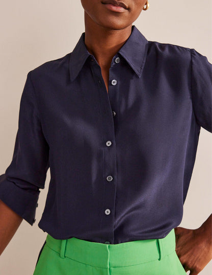 Sienna Silk Shirt-Navy