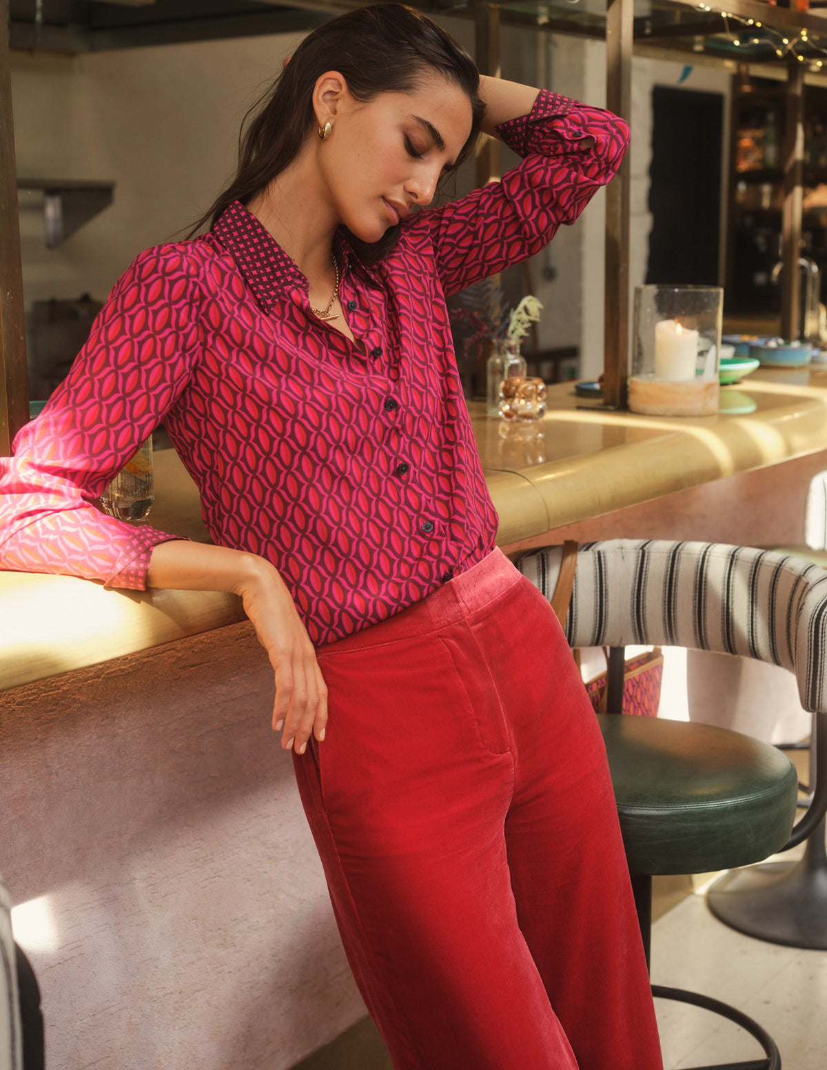 Sienna Silk Shirt-Vibrant Pink, Geo Valley - Image 5