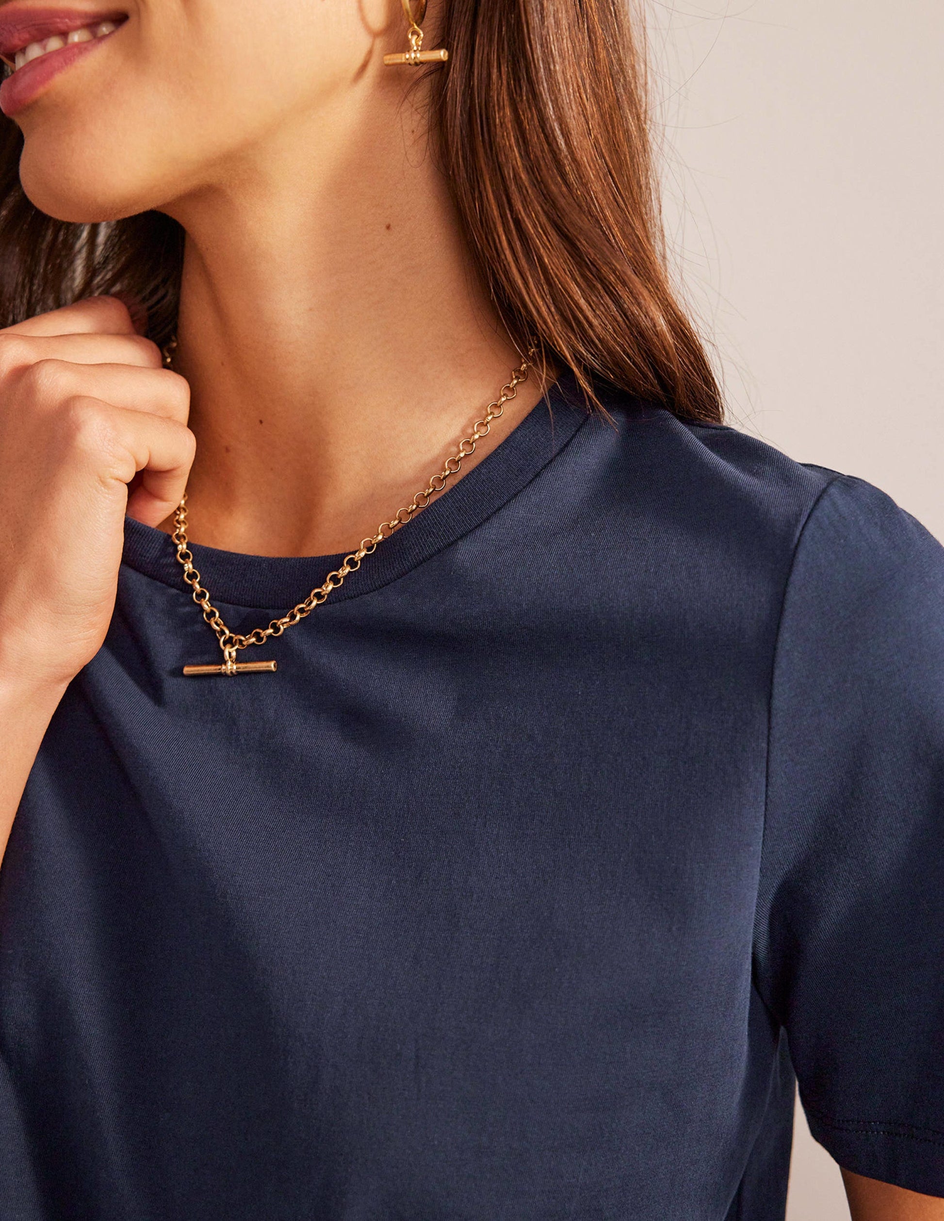 Pure Cotton Crew T-shirt-Navy-2