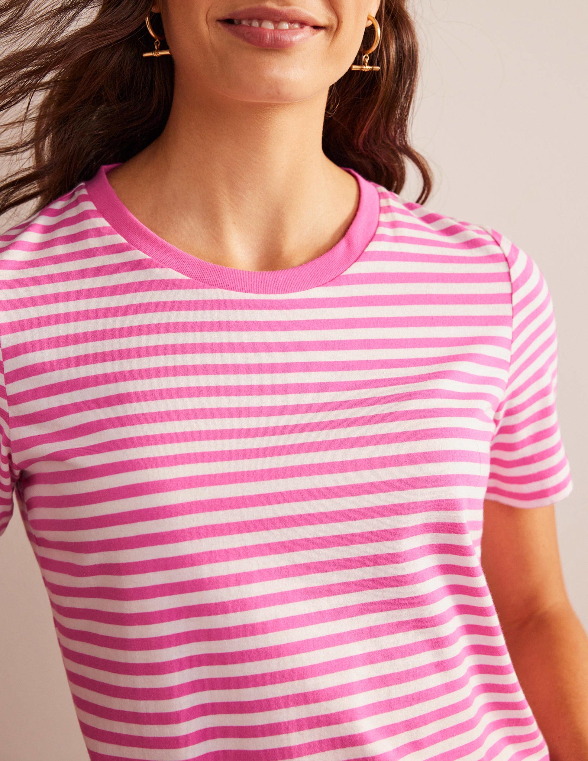 Pure Cotton Crew T-shirt-Ivory, Pink-2