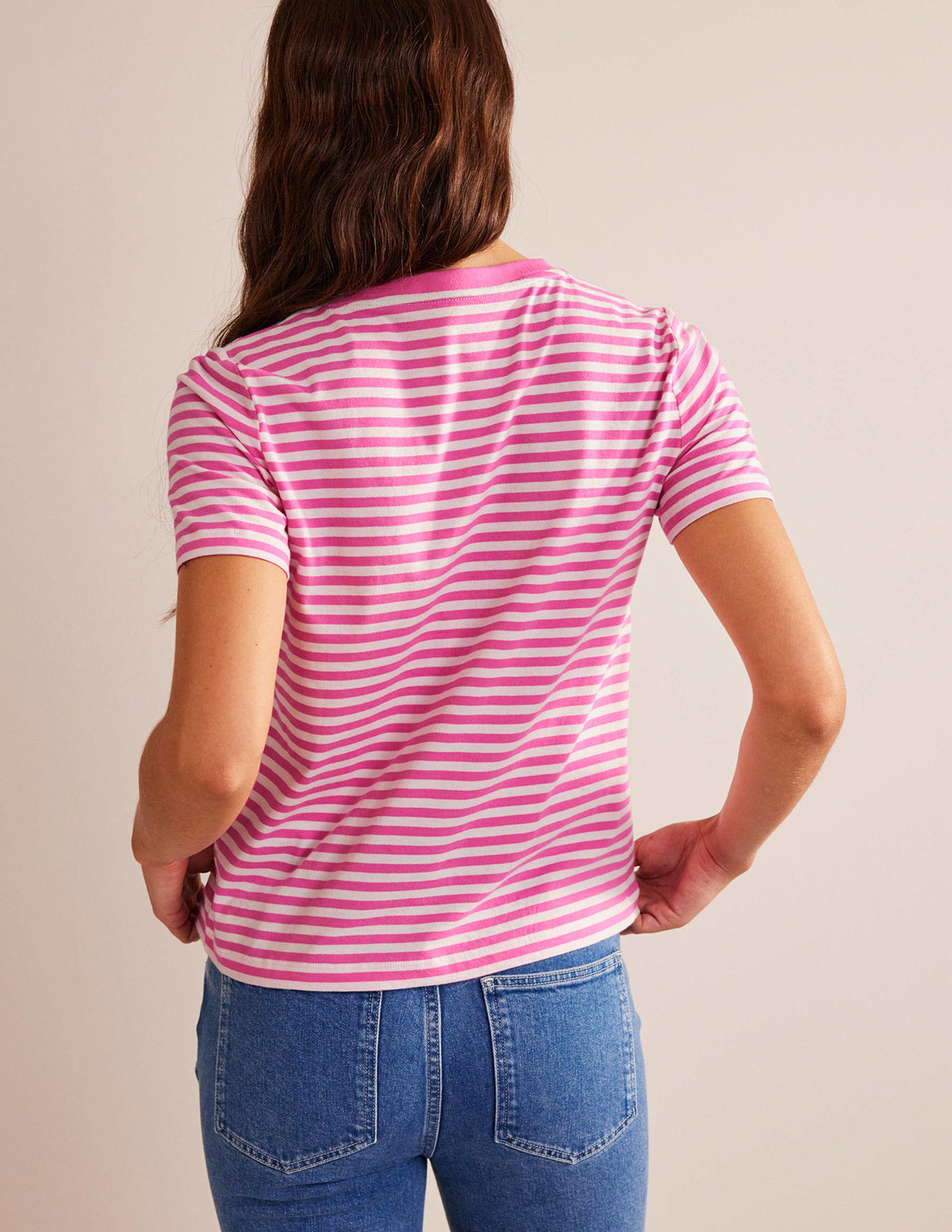 Pure Cotton Crew T-shirt-Ivory, Pink - Image 3