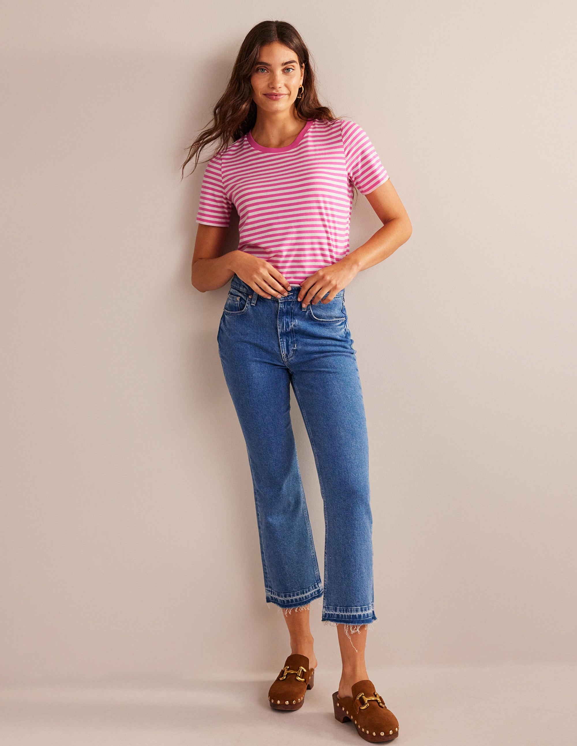 Pure Cotton Crew T-shirt-Ivory, Pink - Image 4