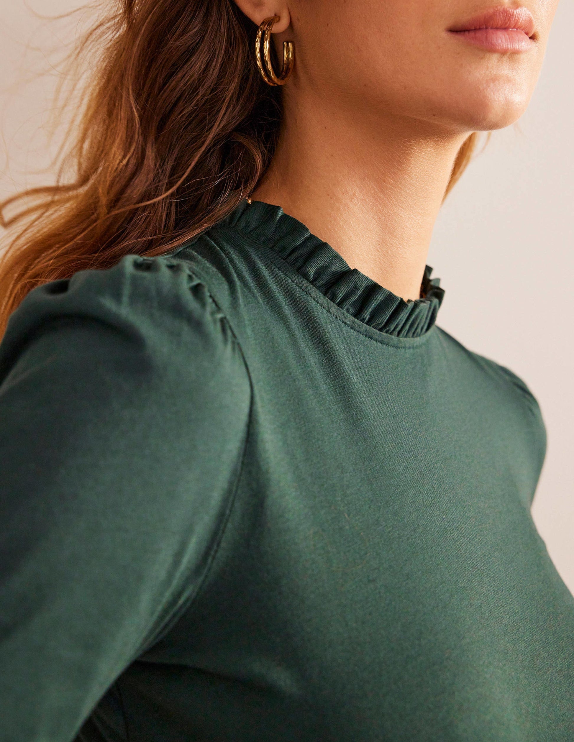 Supersoft Frill Detail T-shirt-Chatsworth Green-2