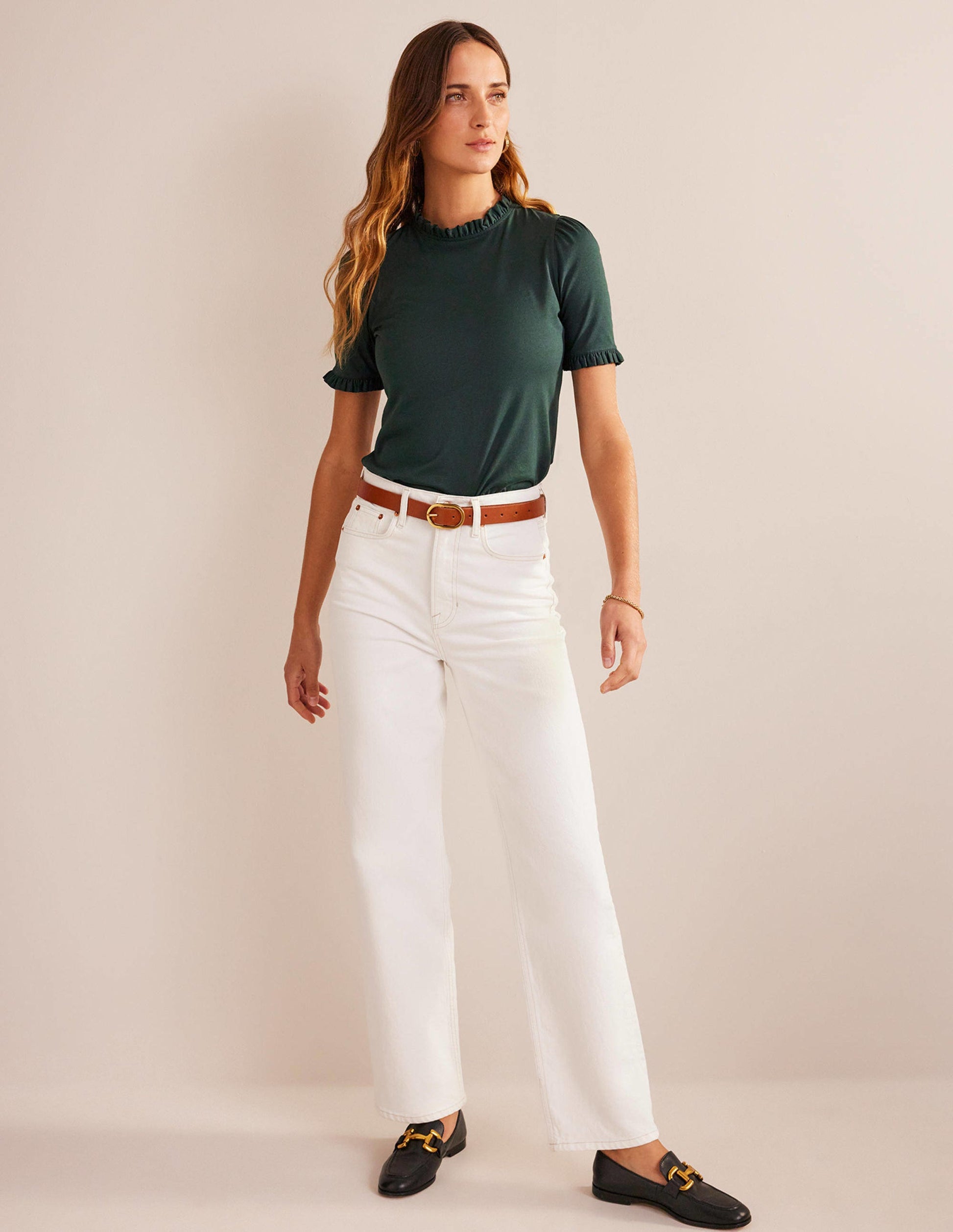 Supersoft Frill Detail T-shirt-Chatsworth Green-4