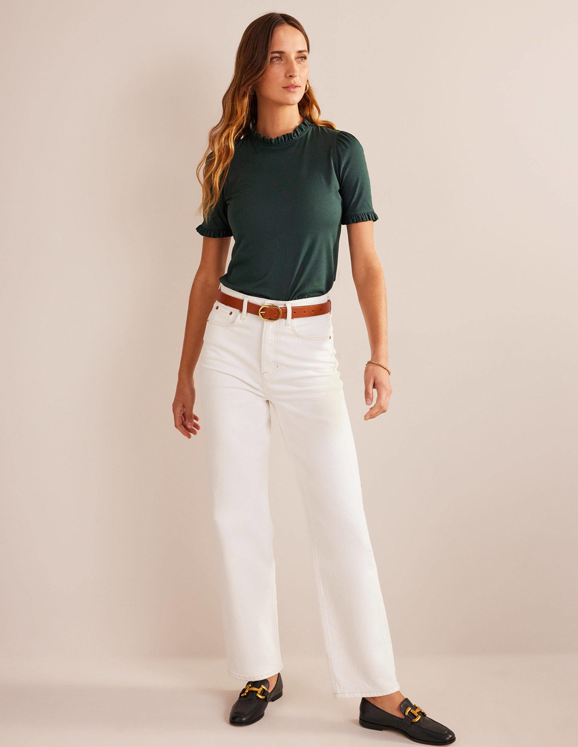 Supersoft Frill Detail T-shirt-Chatsworth Green - Image 4