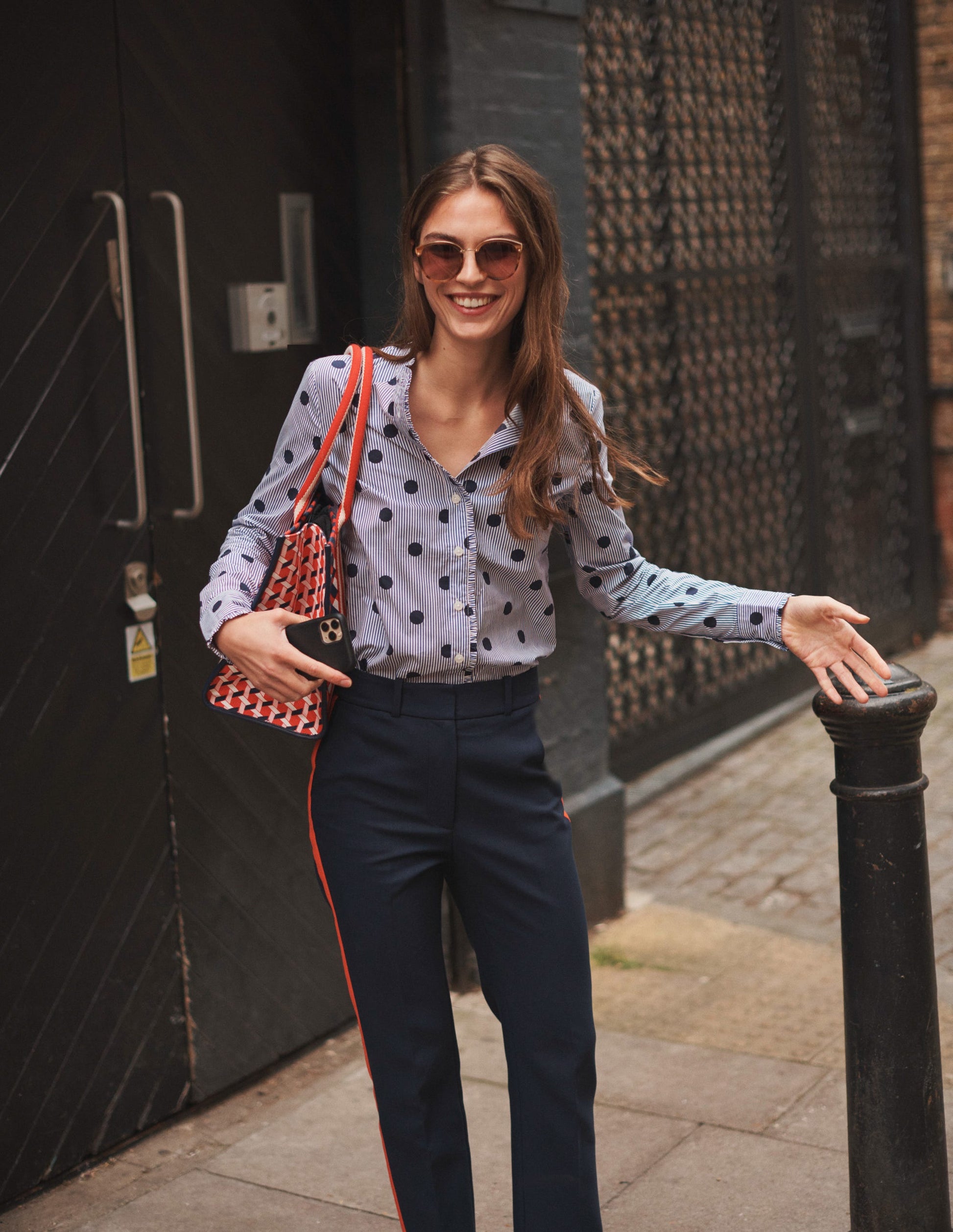 Phoebe Cotton Shirt-Navy, Spot Stripe-7