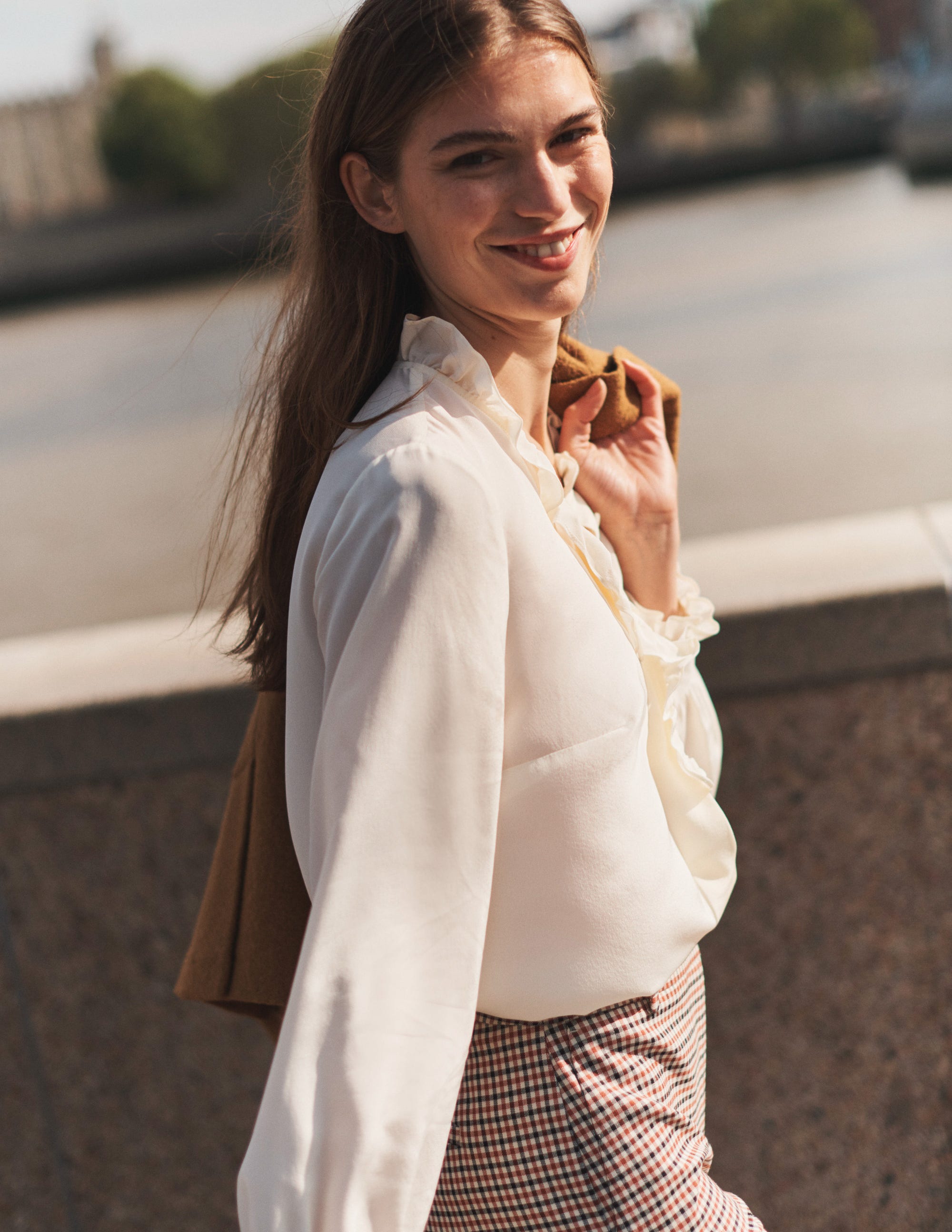 Ruffle Neck Silk Blouse-Ivory - Image 6