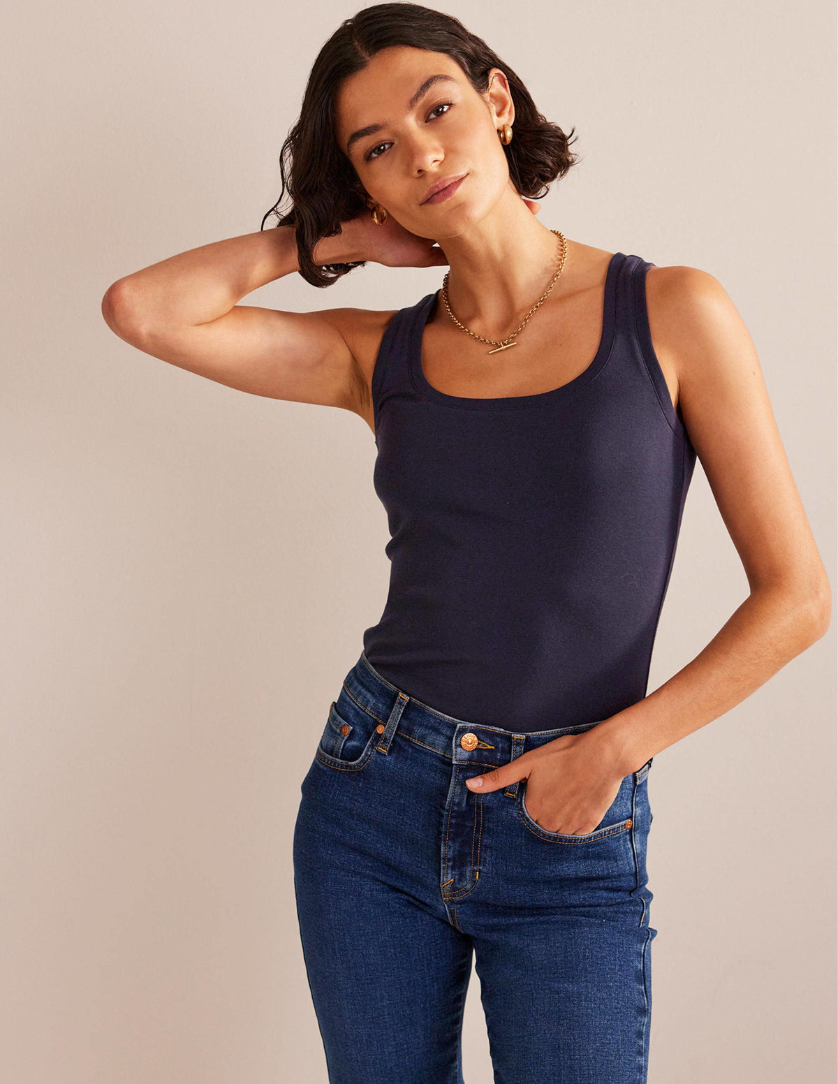Essential Scoop-Neck Tank-Navy - Image 1