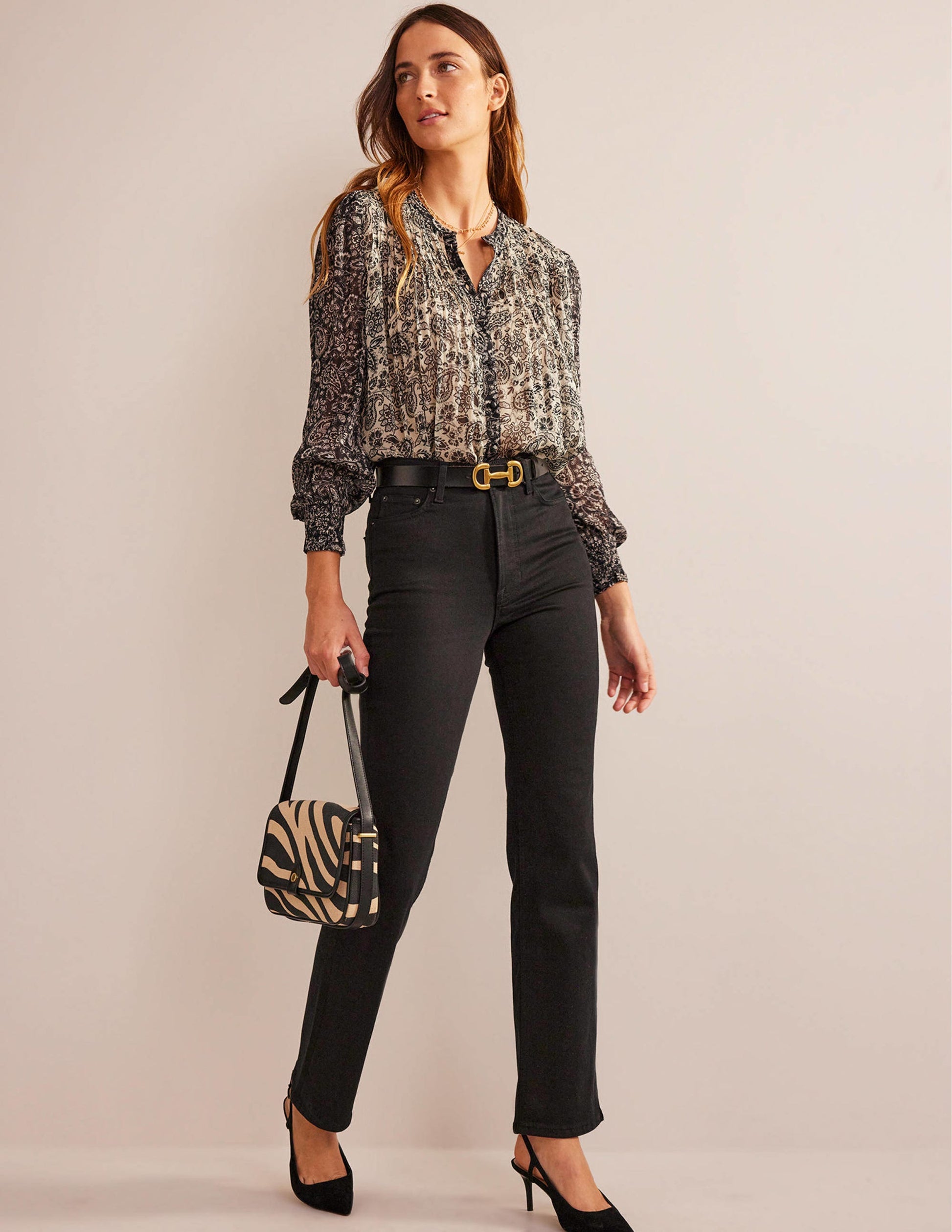 Isla Remix Pintuck Blouse-Black, Paisley-4