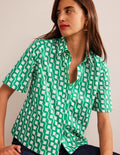 Short Sleeve Cotton Shirt-Bright Emerald, Cube Geo