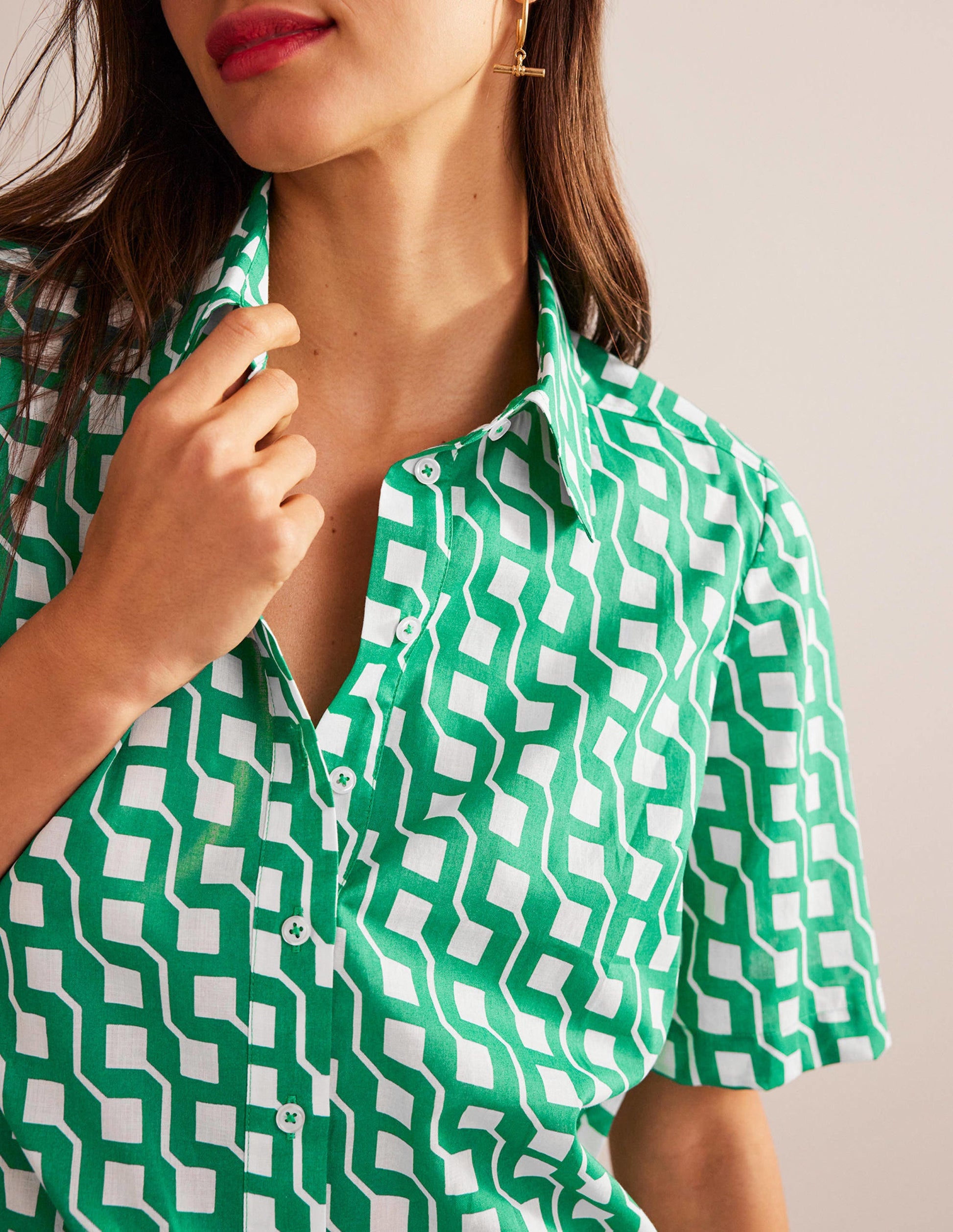 Short Sleeve Cotton Shirt-Bright Emerald, Cube Geo-2