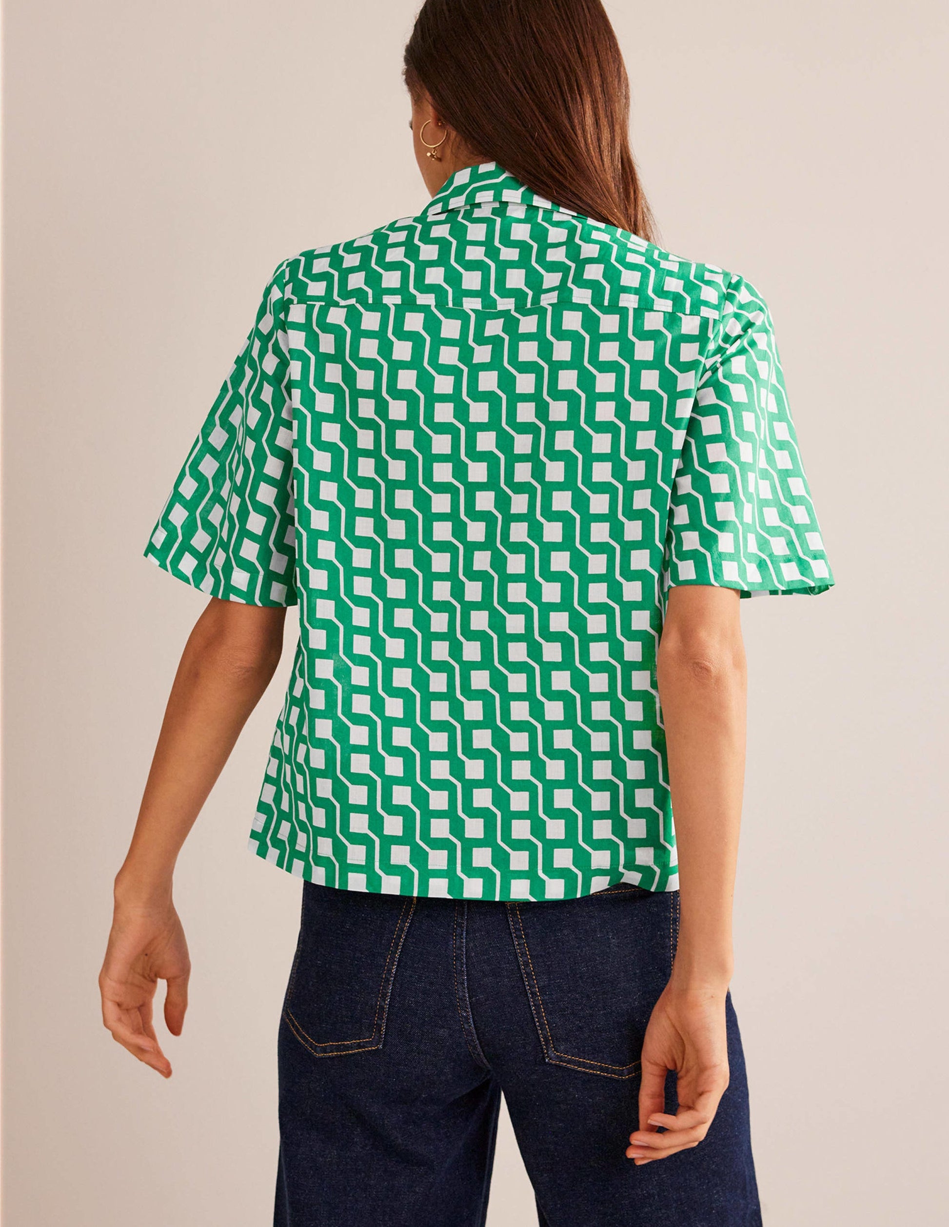 Short Sleeve Cotton Shirt-Bright Emerald, Cube Geo-3
