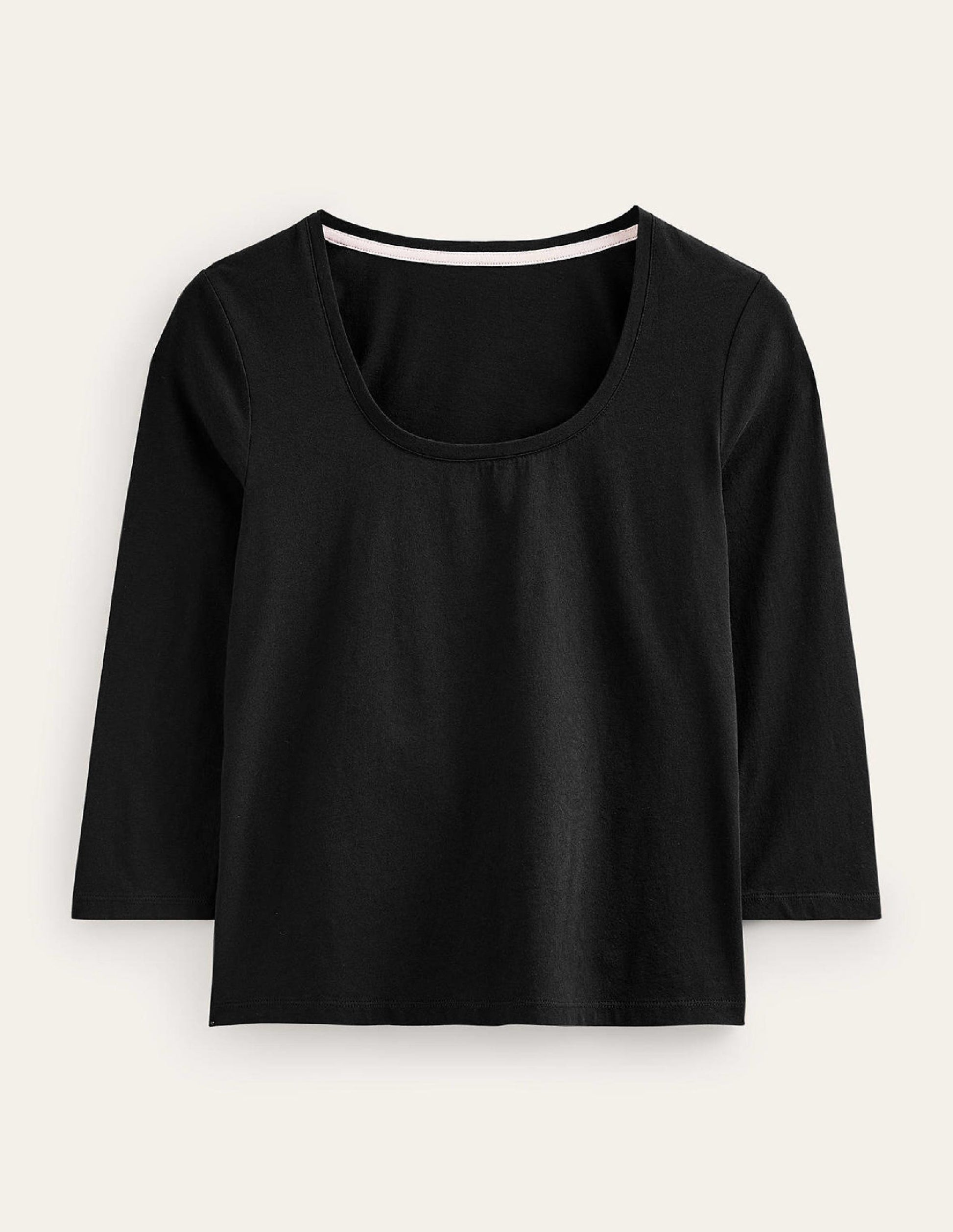3/4 Sleeve Scoop Neck Top-Black-5