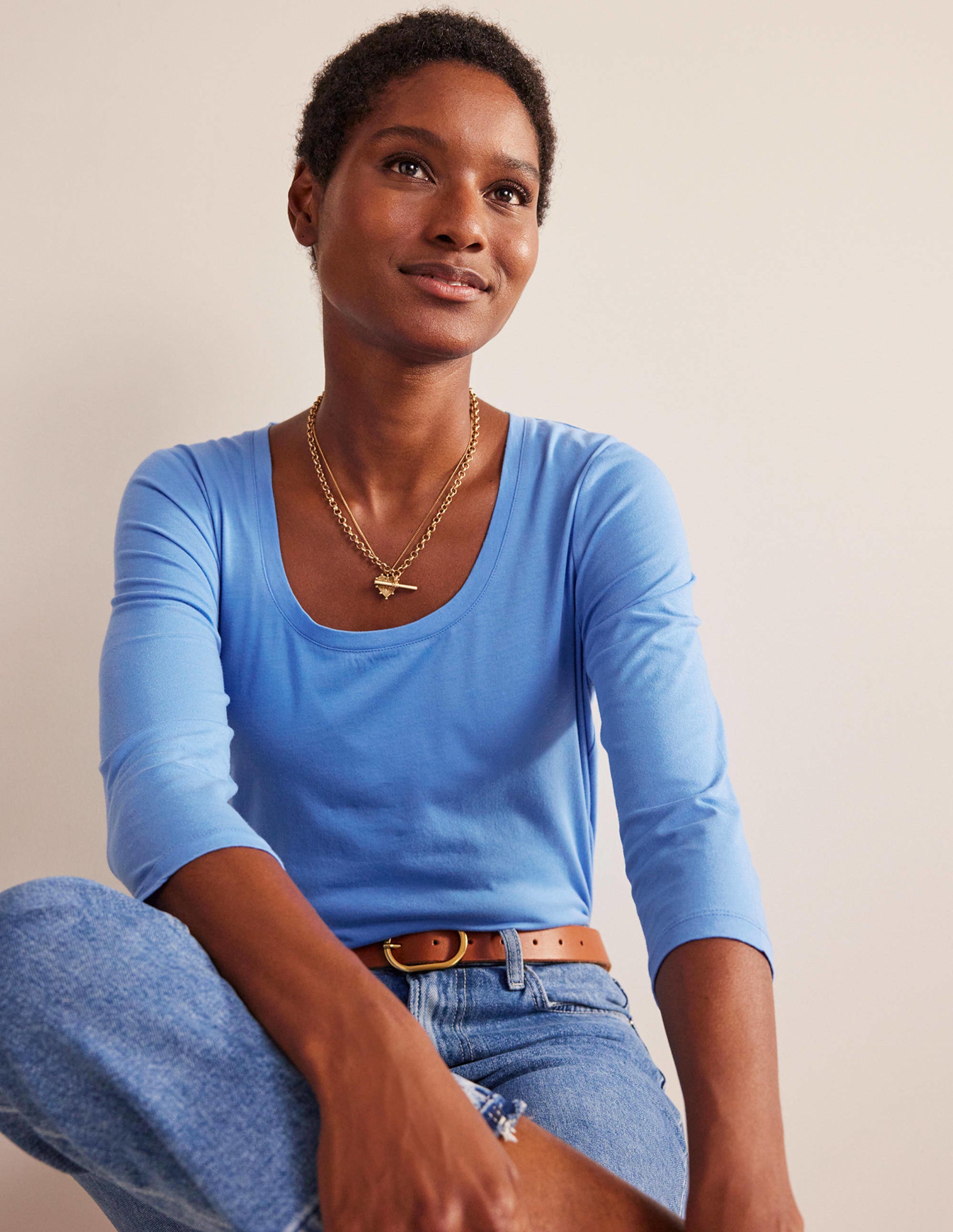 3/4 Sleeve Scoop Neck Top-Marina - Image 1