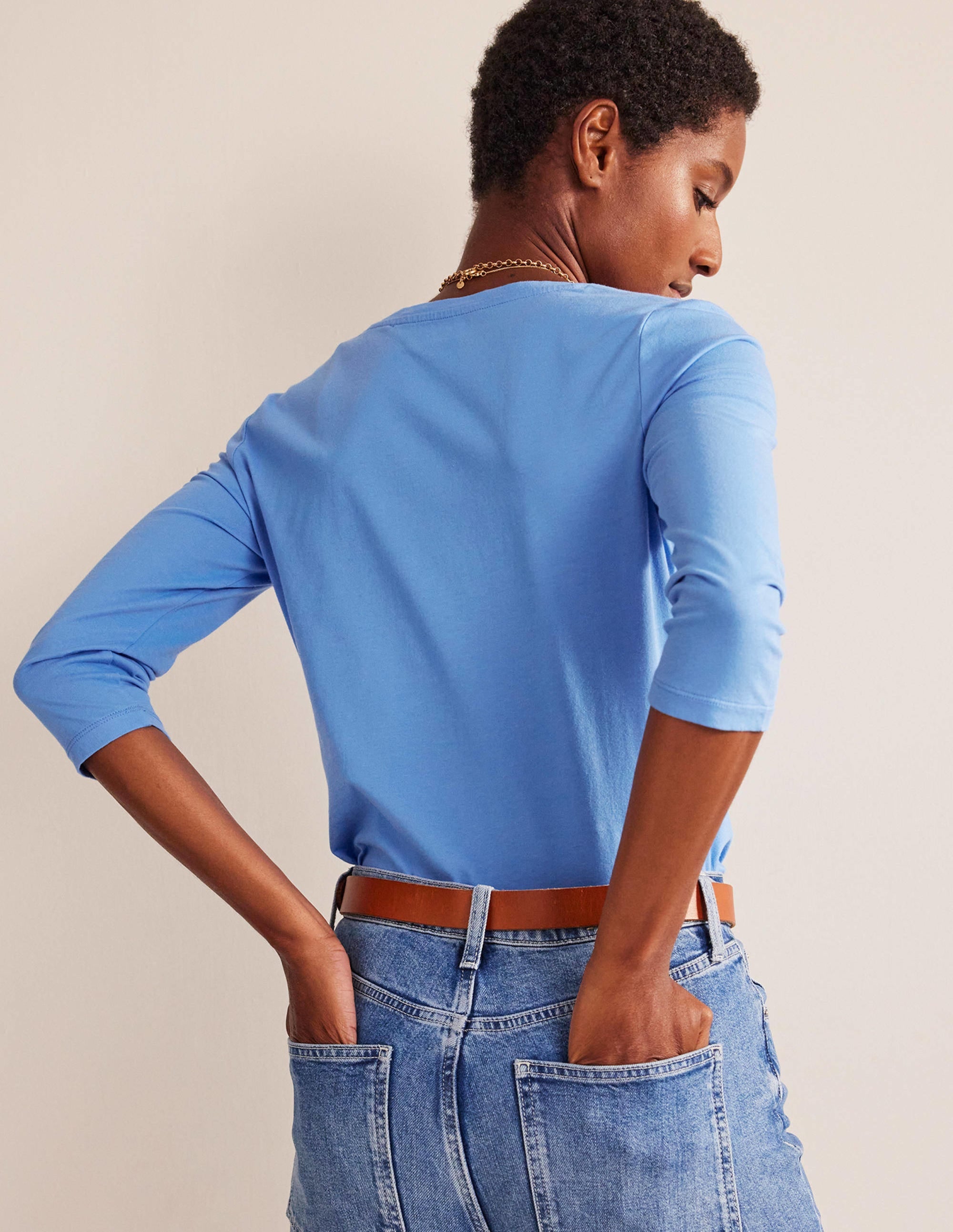 3/4 Sleeve Scoop Neck Top-Marina - Image 3